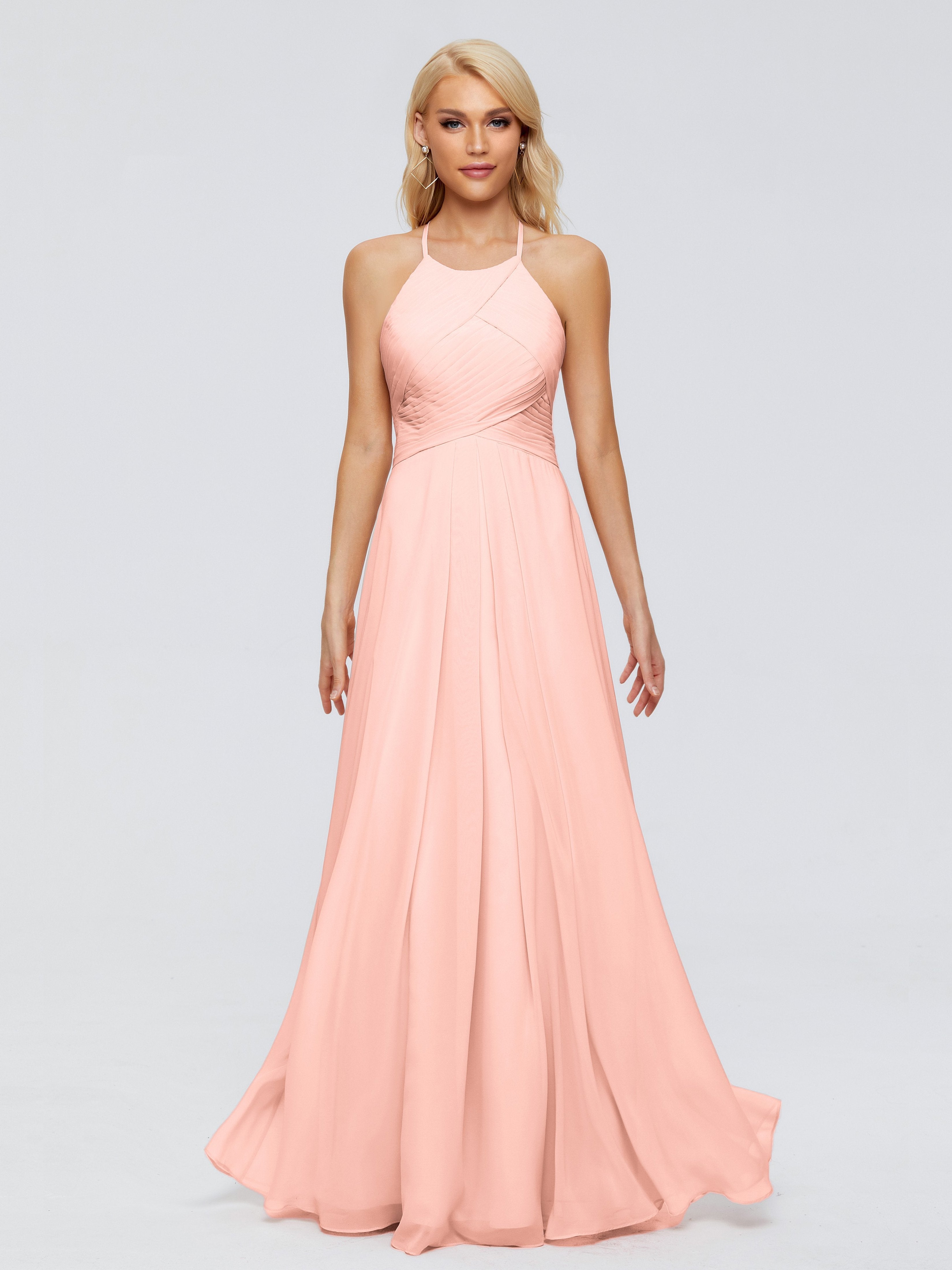 Coral Coloured Bridesmaid Dress Finley Charming Halter Ruched Chiffon