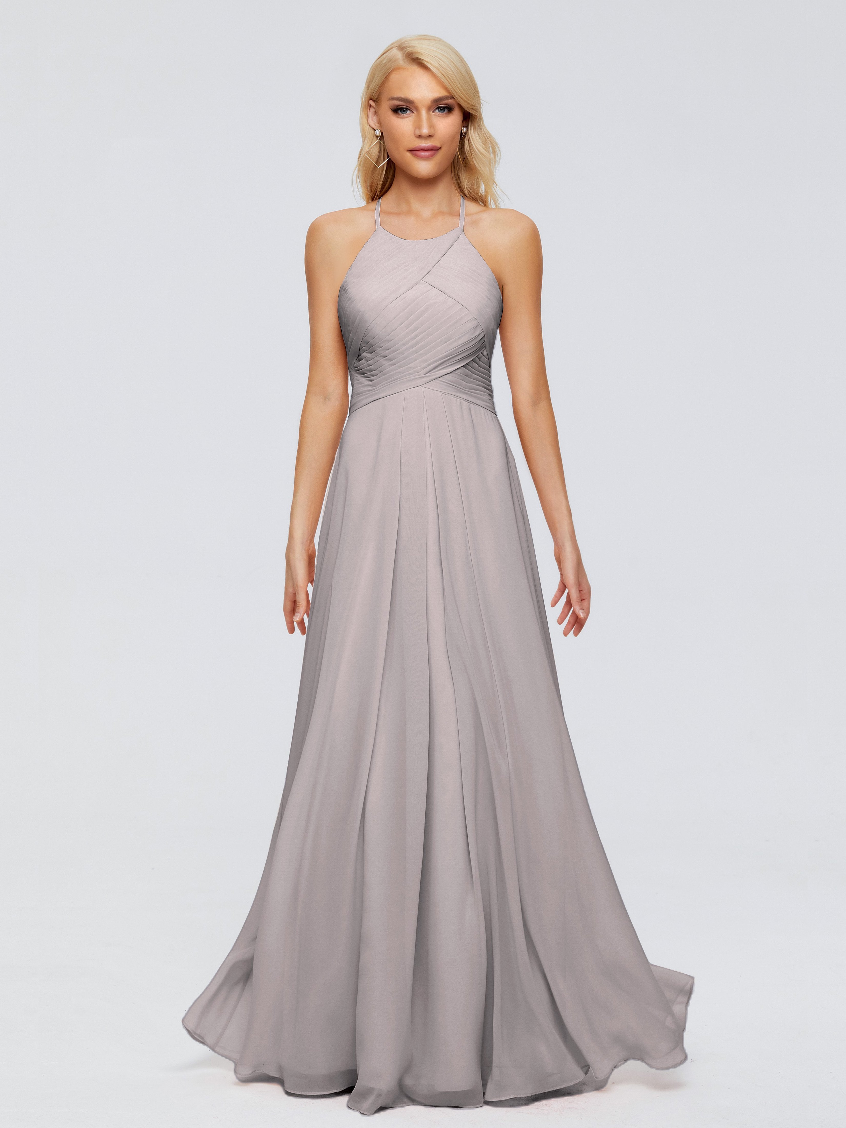 Silver Grey Bridesmaid Dress Finley Charming Halter Ruched Chiffon Bri Silver Grey Bridesmaid Dress Finley Charming Halter Ruched Chiffon Bri