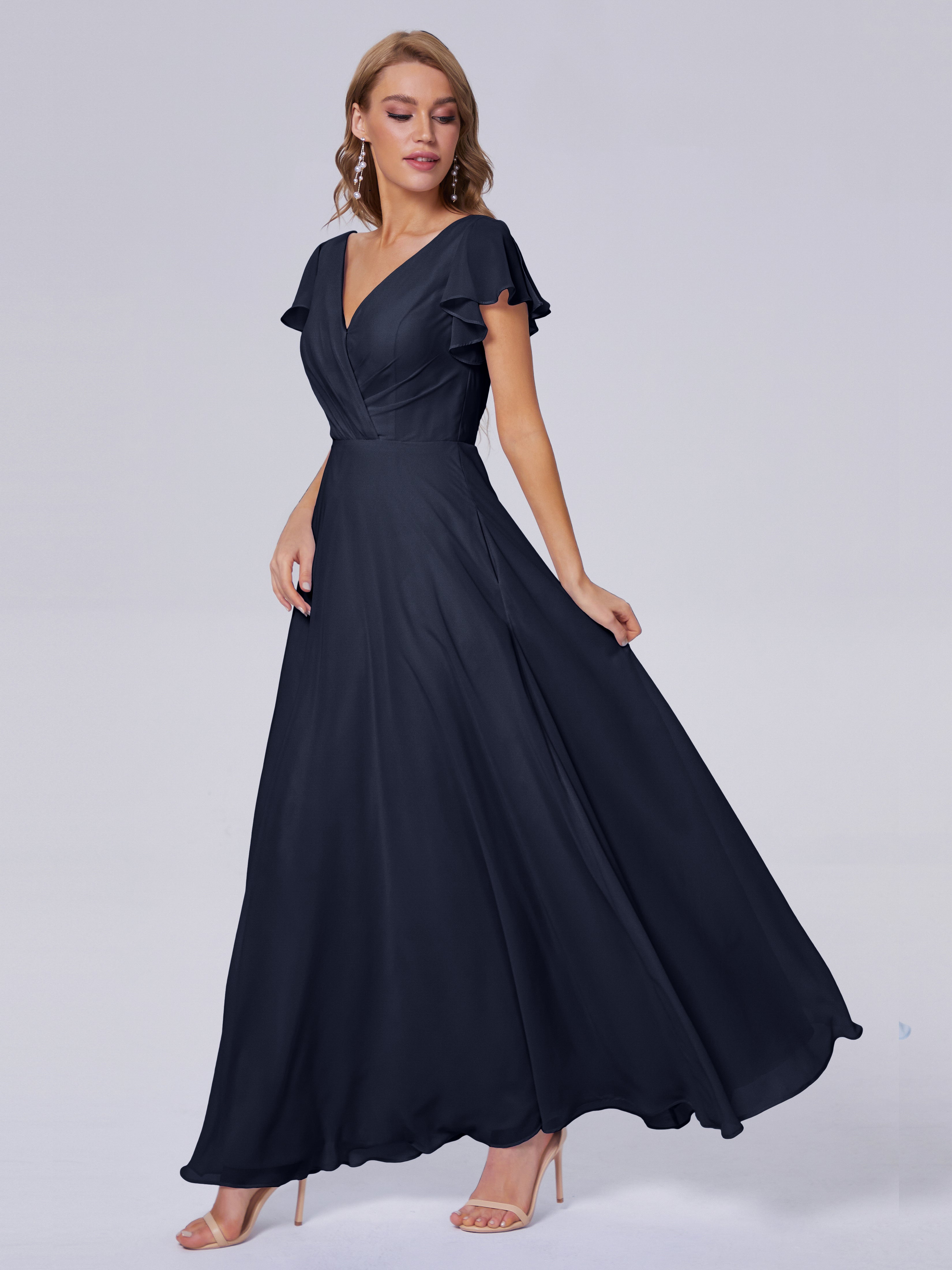 Genevieve Ruffles chiffon v neck tank bridesmaid dress short sleeve br Genevieve Ruffles chiffon v neck tank bridesmaid dress short sleeve br