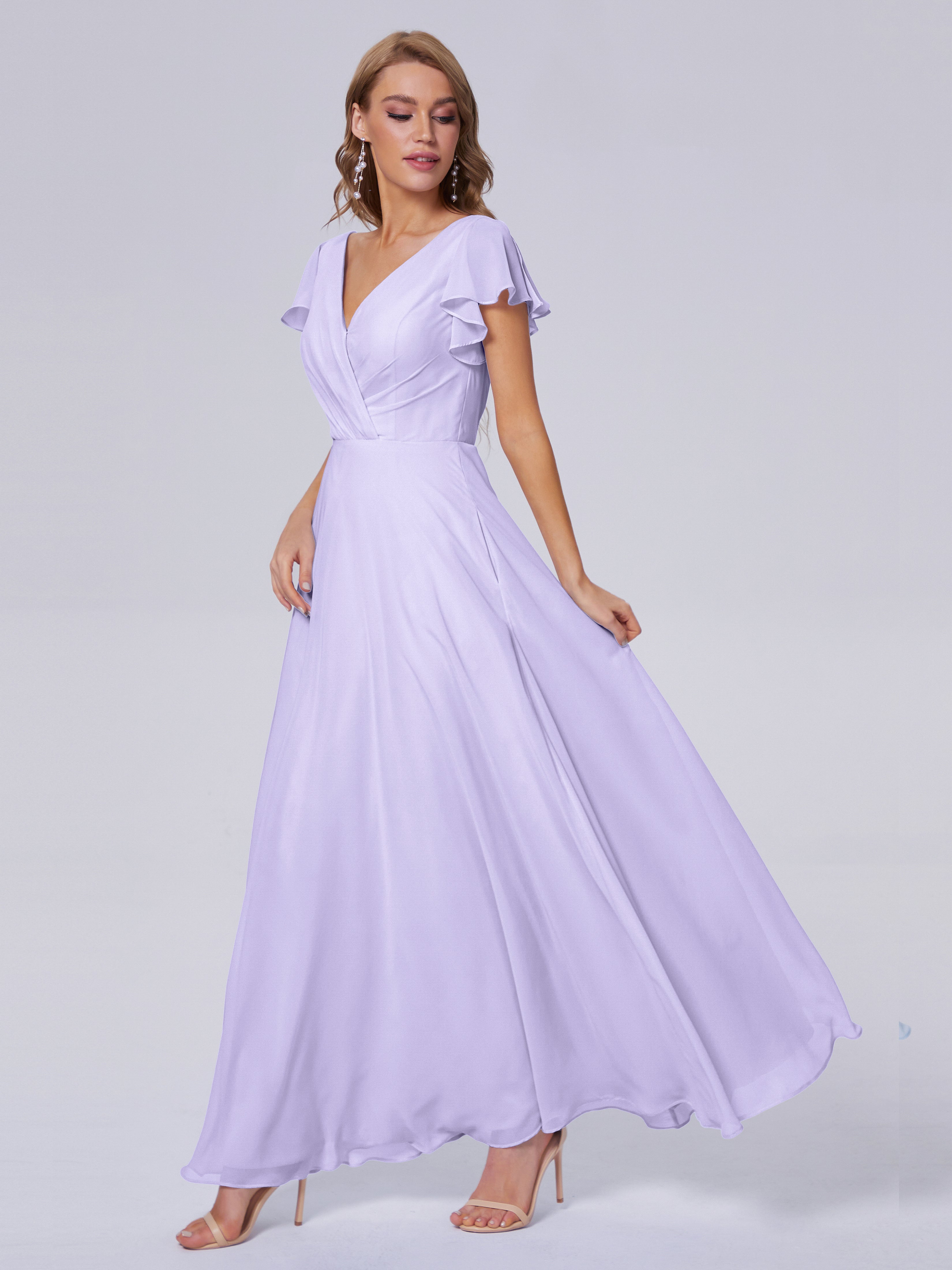 Lilac Colour Bridesmaid Dress Genevieve Ruffles Deep V Neck Bridesmaid Lilac Colour Bridesmaid Dress Genevieve Ruffles Deep V Neck Bridesmaid