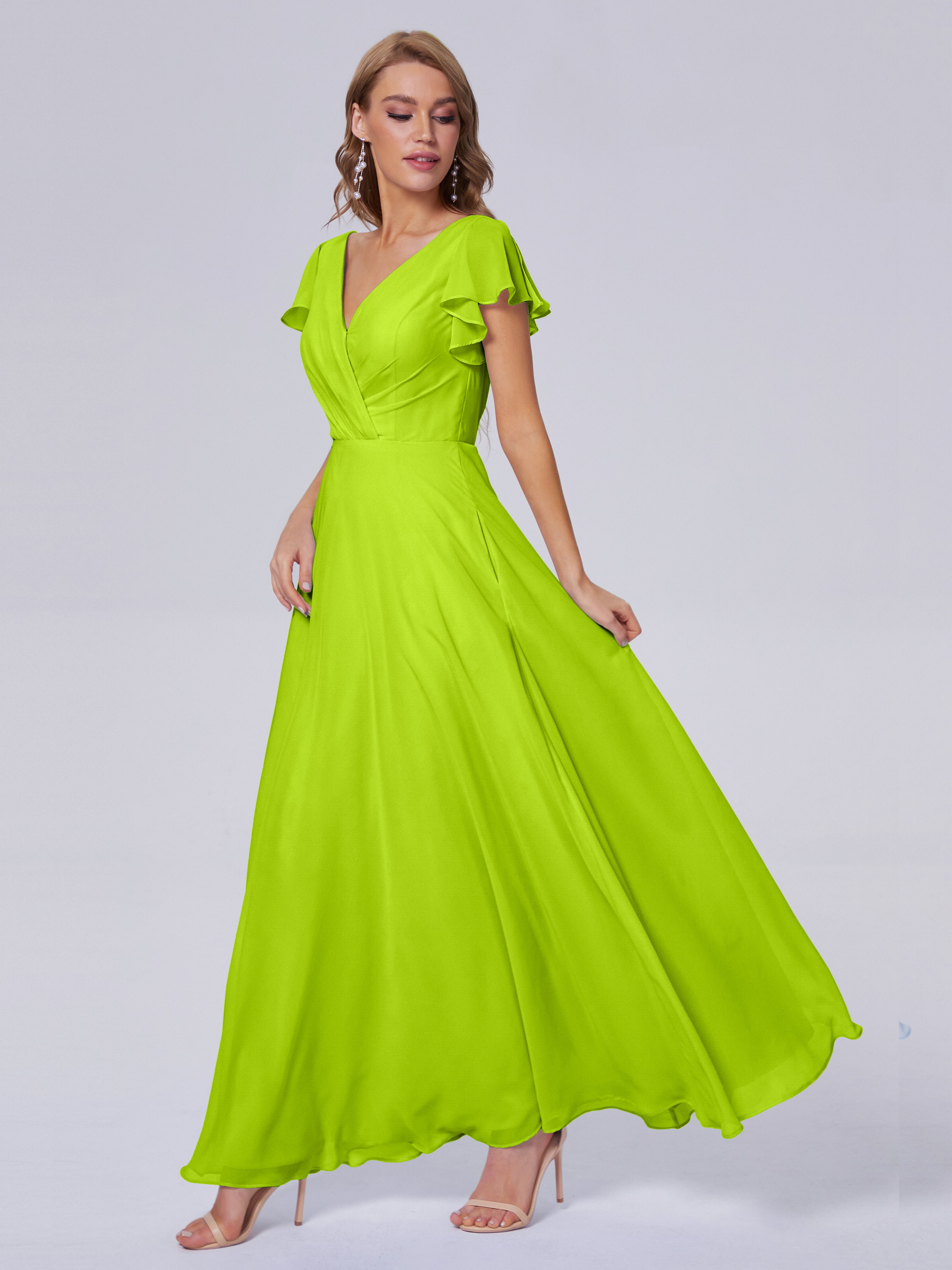 Light Lime Green Bridesmaid Dresses Genevieve Ruffles V Neck Long Brid Light Lime Green Bridesmaid Dresses Genevieve Ruffles V Neck Long Brid