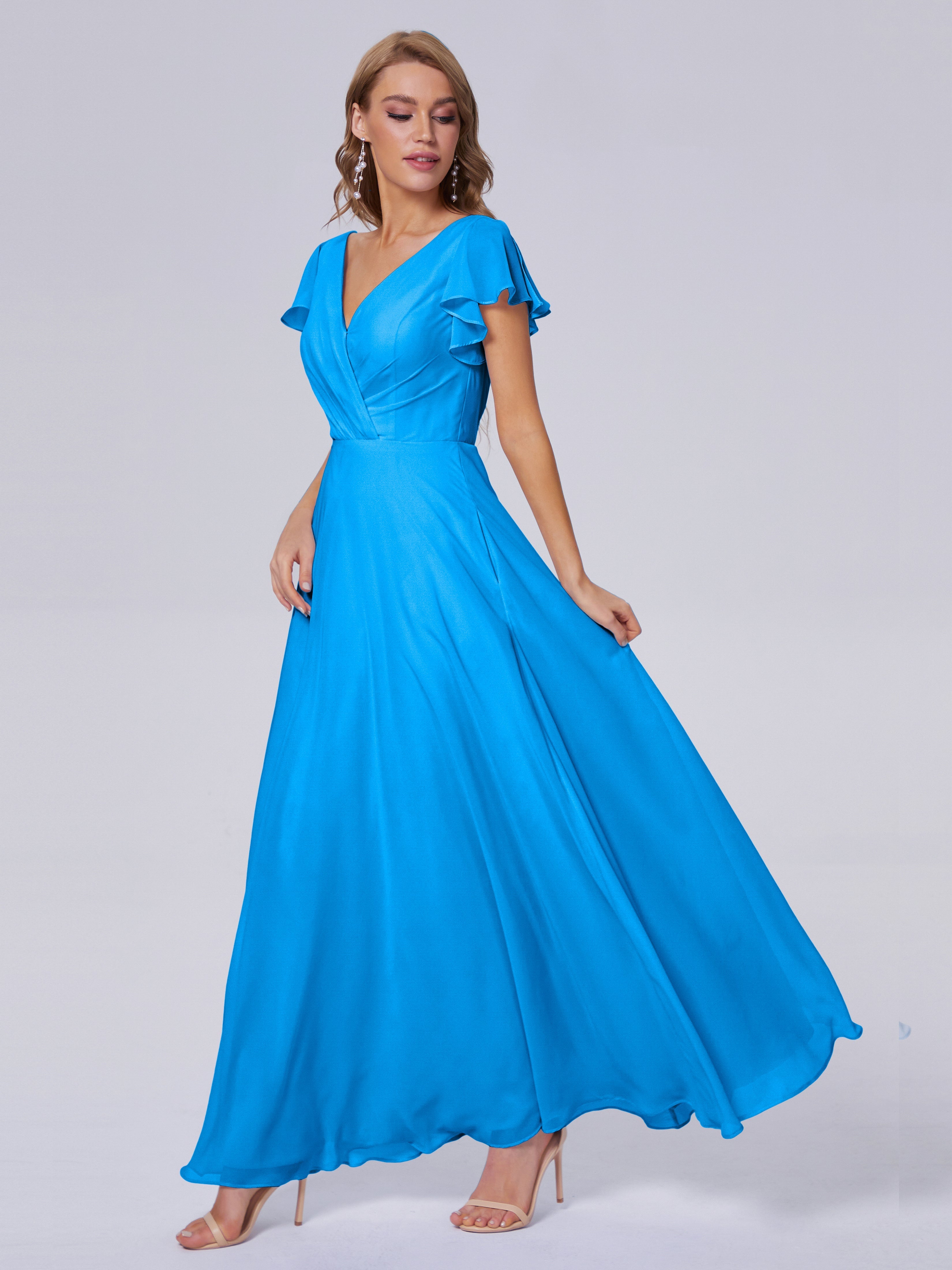 Aqua Blue Ocean Blue Bridesmaid Dresses Genevieve Ruffles V Neck Strap Aqua Blue Ocean Blue Bridesmaid Dresses Genevieve Ruffles V Neck Strap