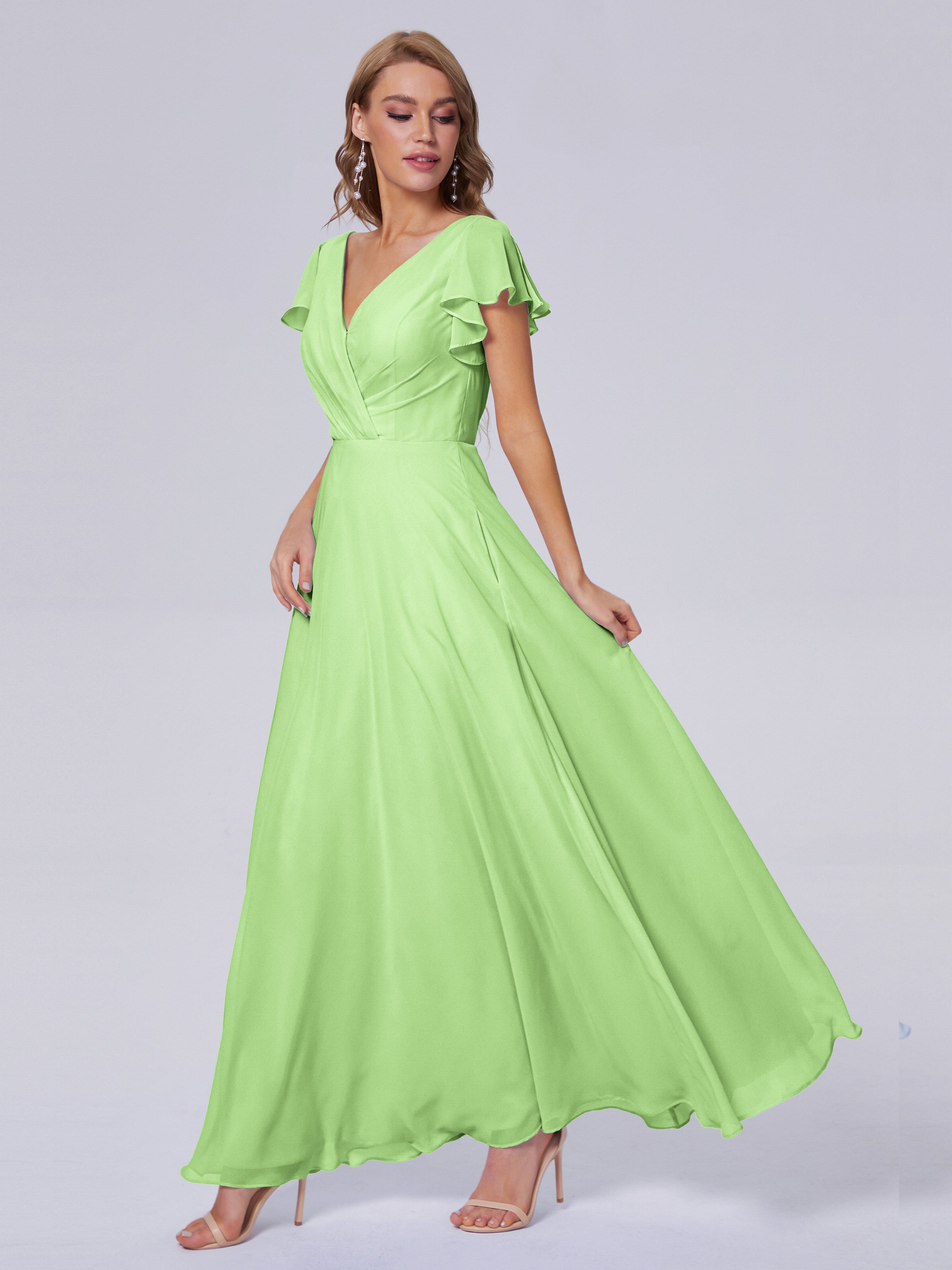 Sage Green For Bridesmaid Genevieve Ruffles A Line V Neck Floor Length Sage Green For Bridesmaid Genevieve Ruffles A Line V Neck Floor Length