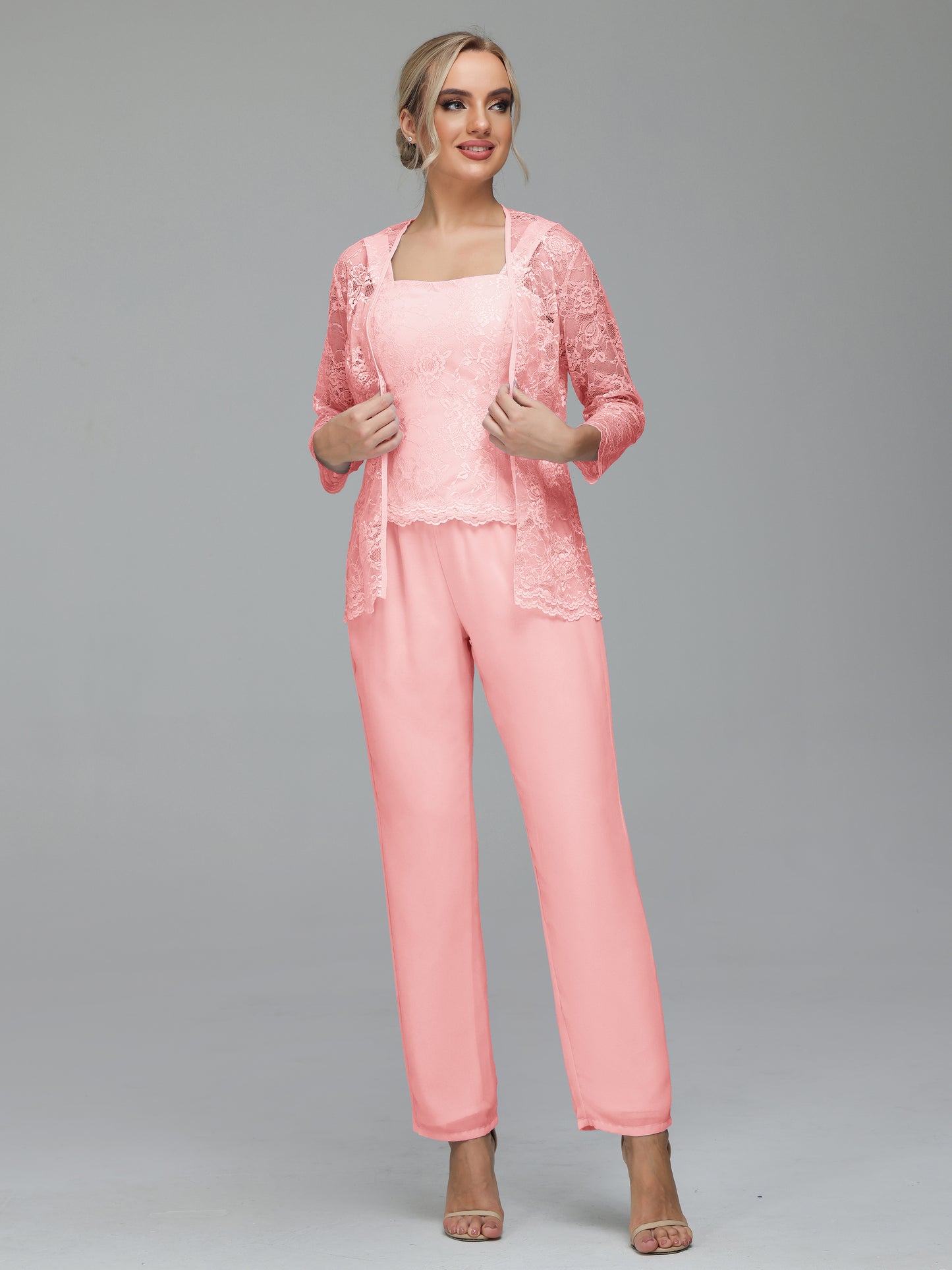 Graceful 3 Pieces Lace Chiffon Mother of Bride Dress Pant Suits