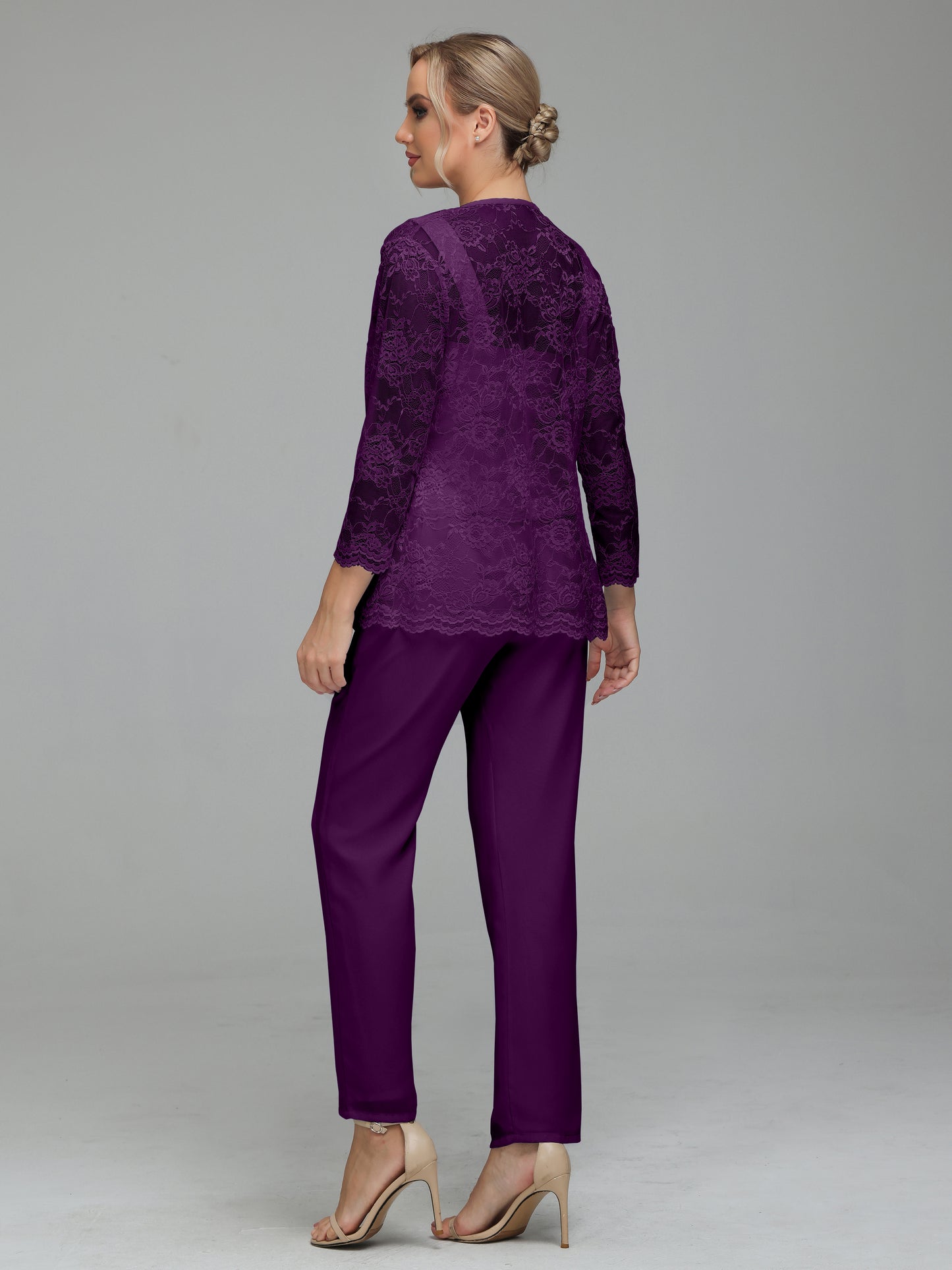 Graceful 3 Pieces Lace Chiffon Mother of Bride Dress Pant Suits