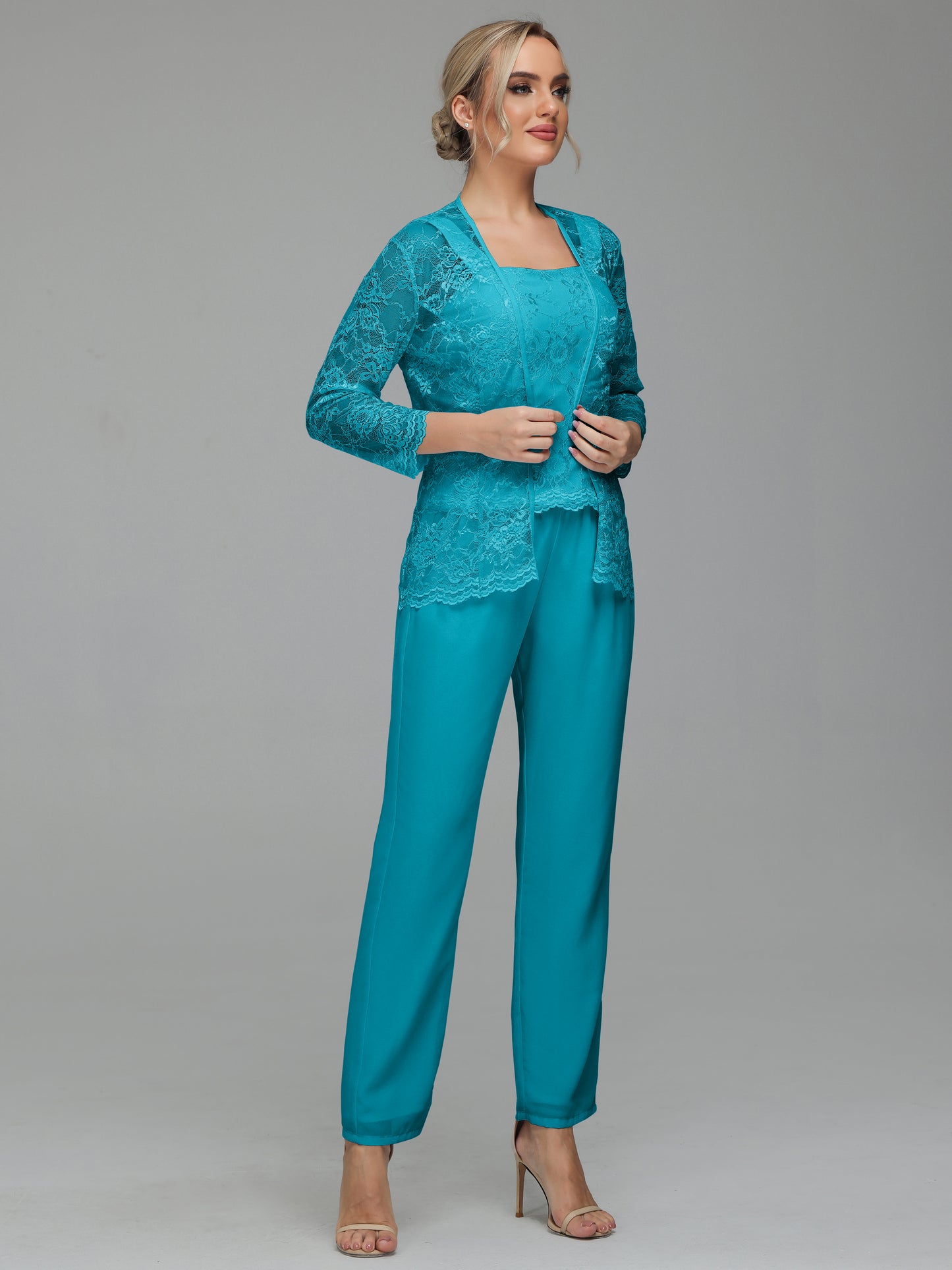 Graceful 3 Pieces Lace Chiffon Mother of Bride Dress Pant Suits