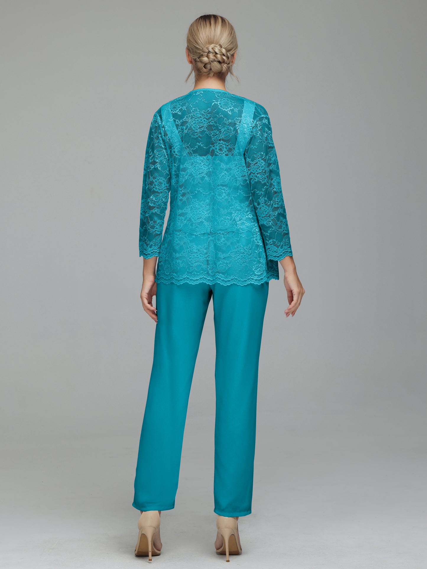 Graceful 3 Pieces Lace Chiffon Mother of Bride Dress Pant Suits