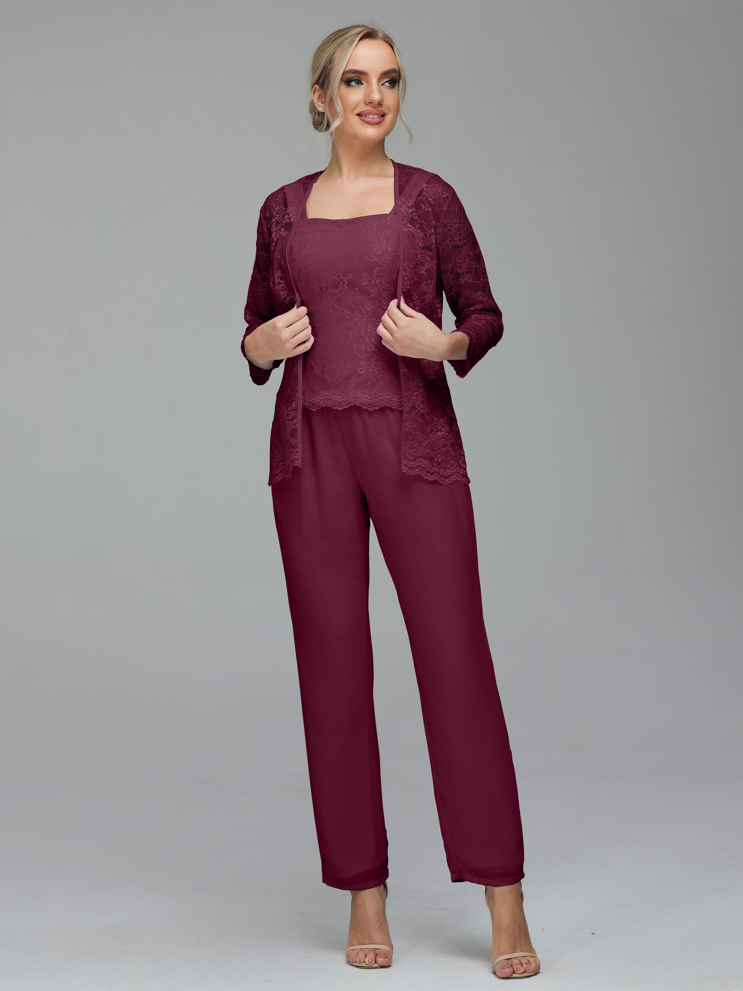 Graceful 3 Pieces Lace Chiffon Mother of Bride Dress Pant Suits
