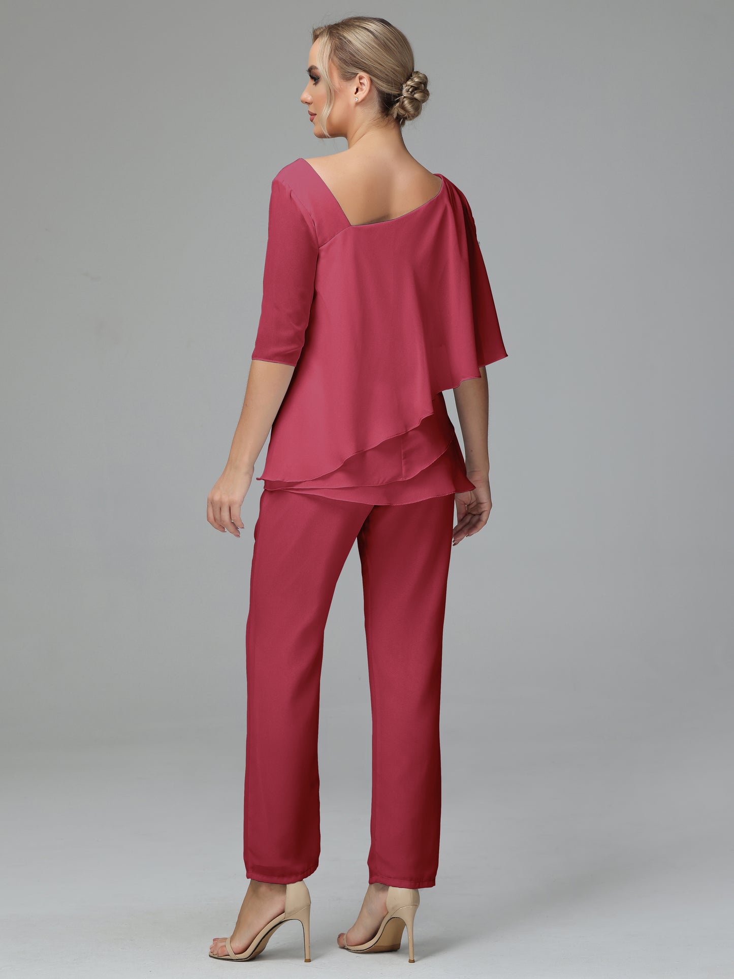 Half Sleeves Chiffon Mother of the Bride Dress Pant Suits With Beading