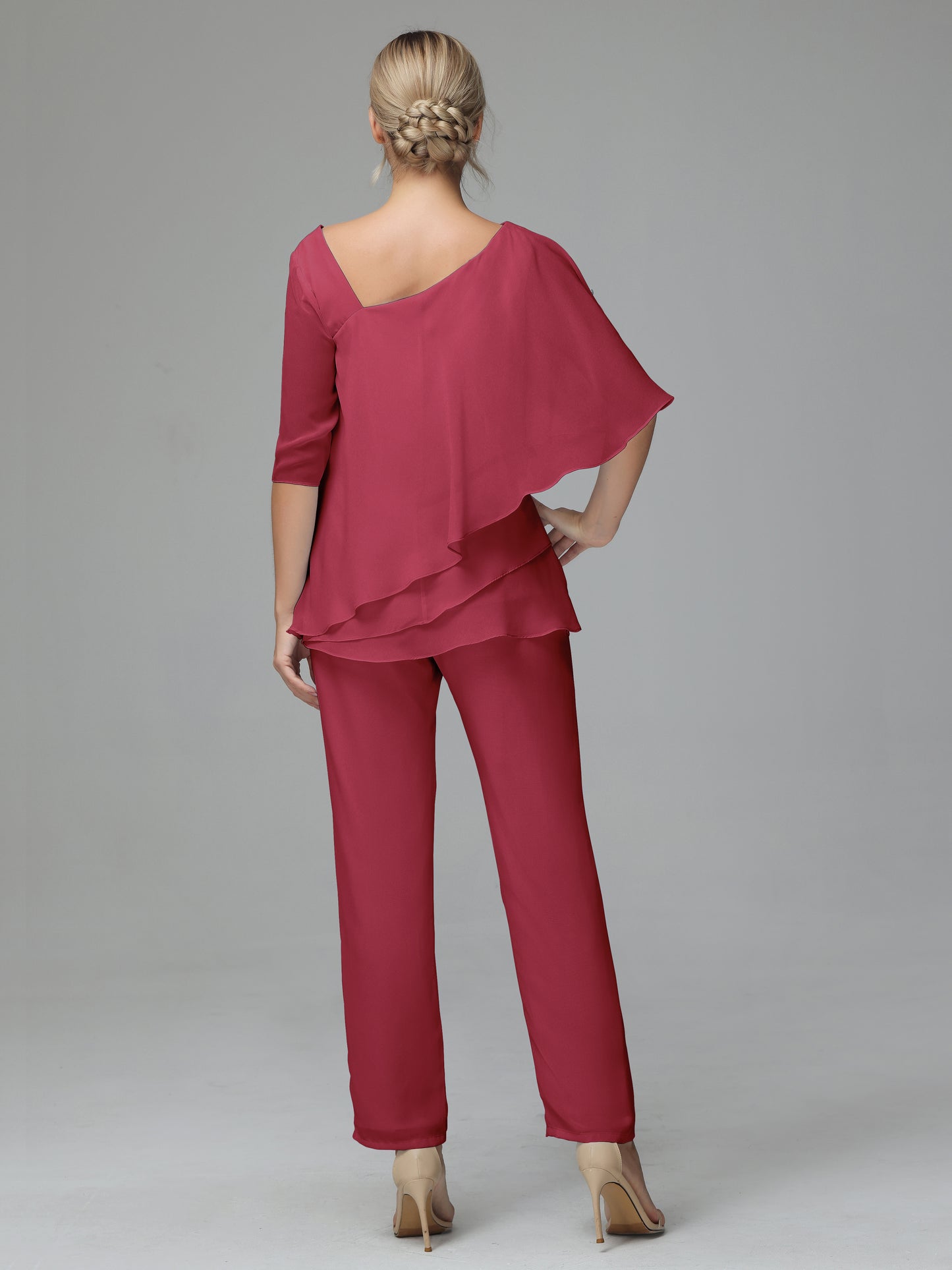 Half Sleeves Chiffon Mother of the Bride Dress Pant Suits With Beading