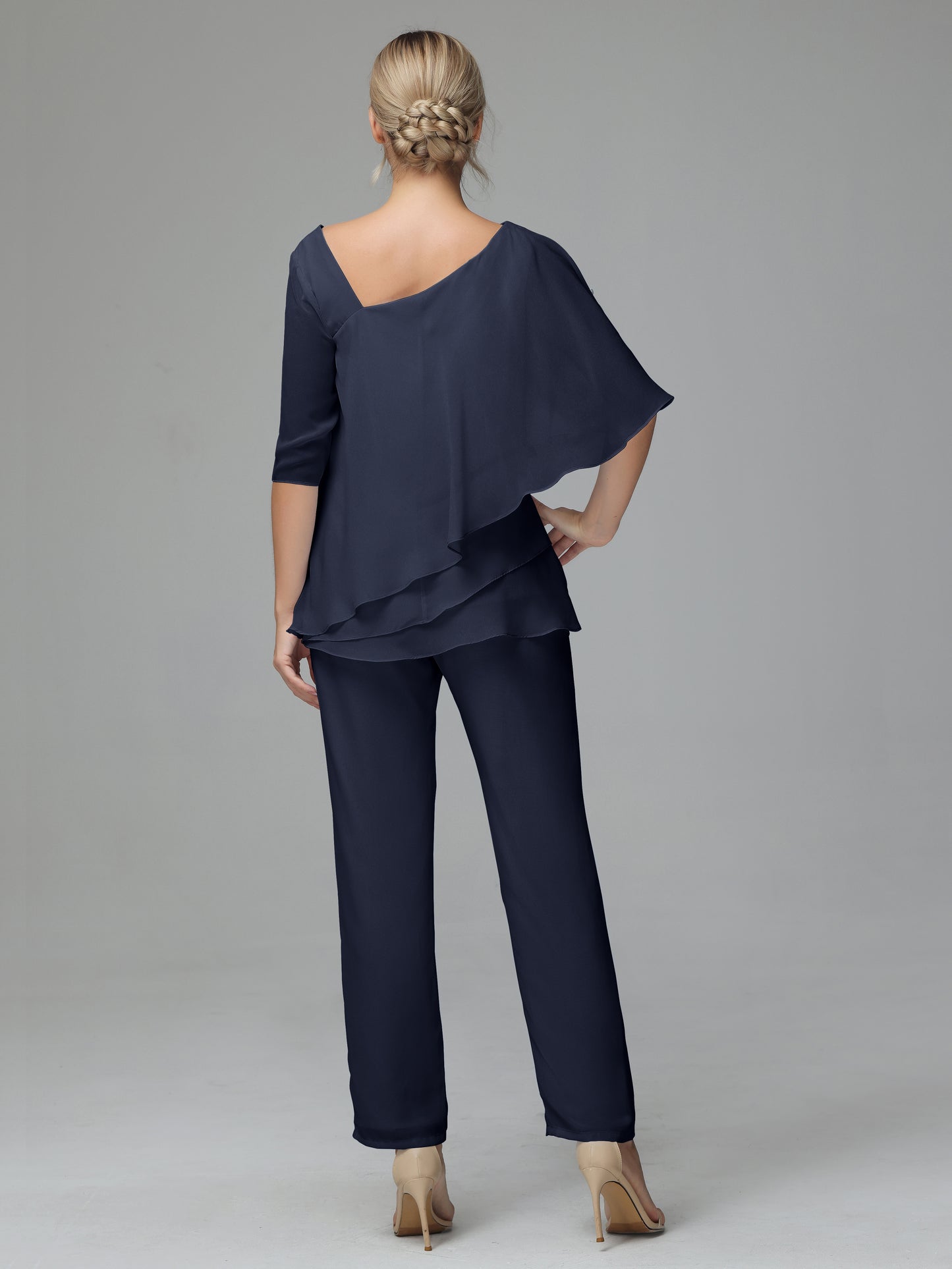 Half Sleeves Chiffon Mother of the Bride Dress Pant Suits With Beading