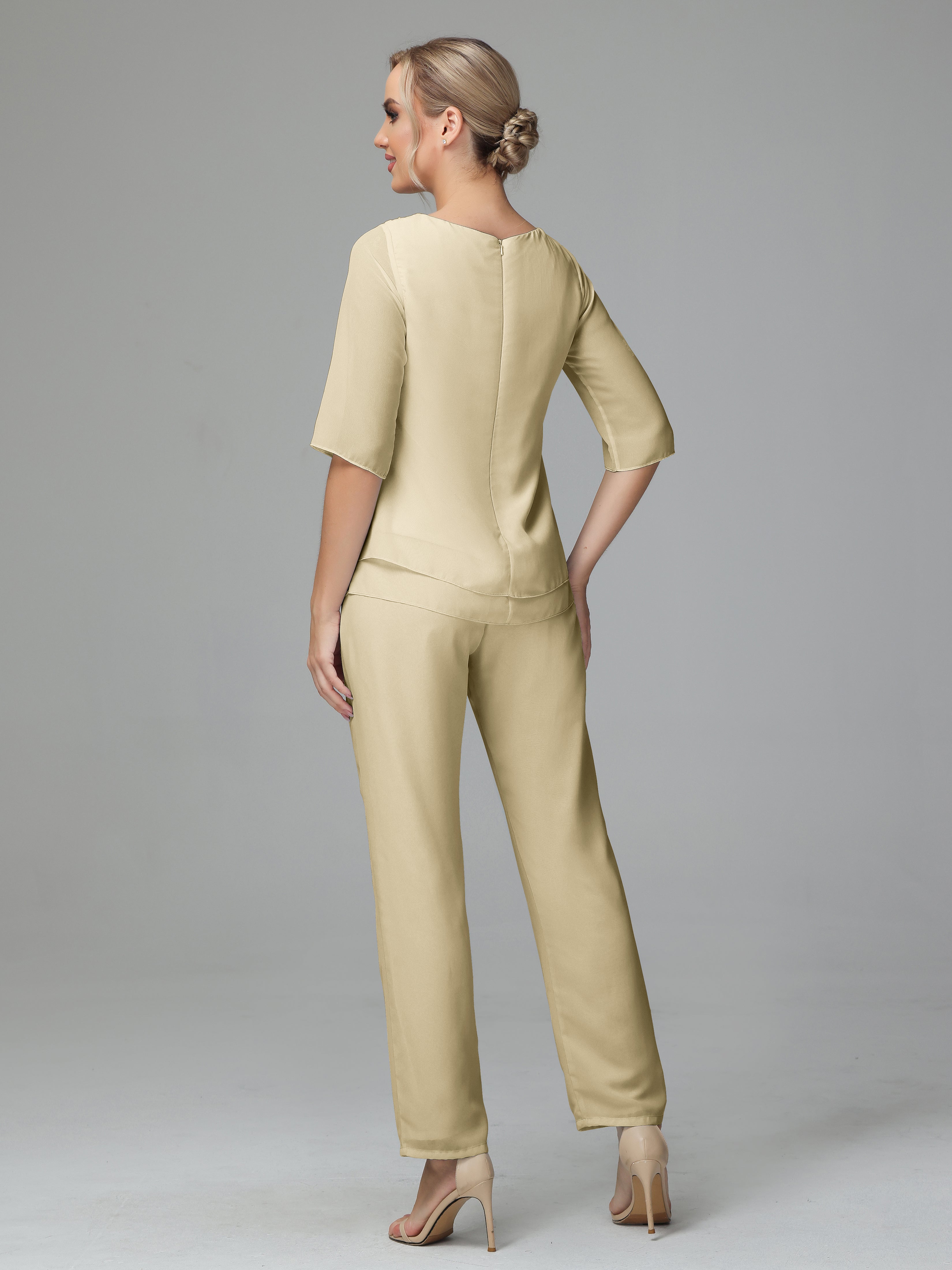 Half Sleeves 2 Pieces Mother Of The Bride Dress Pants Suits