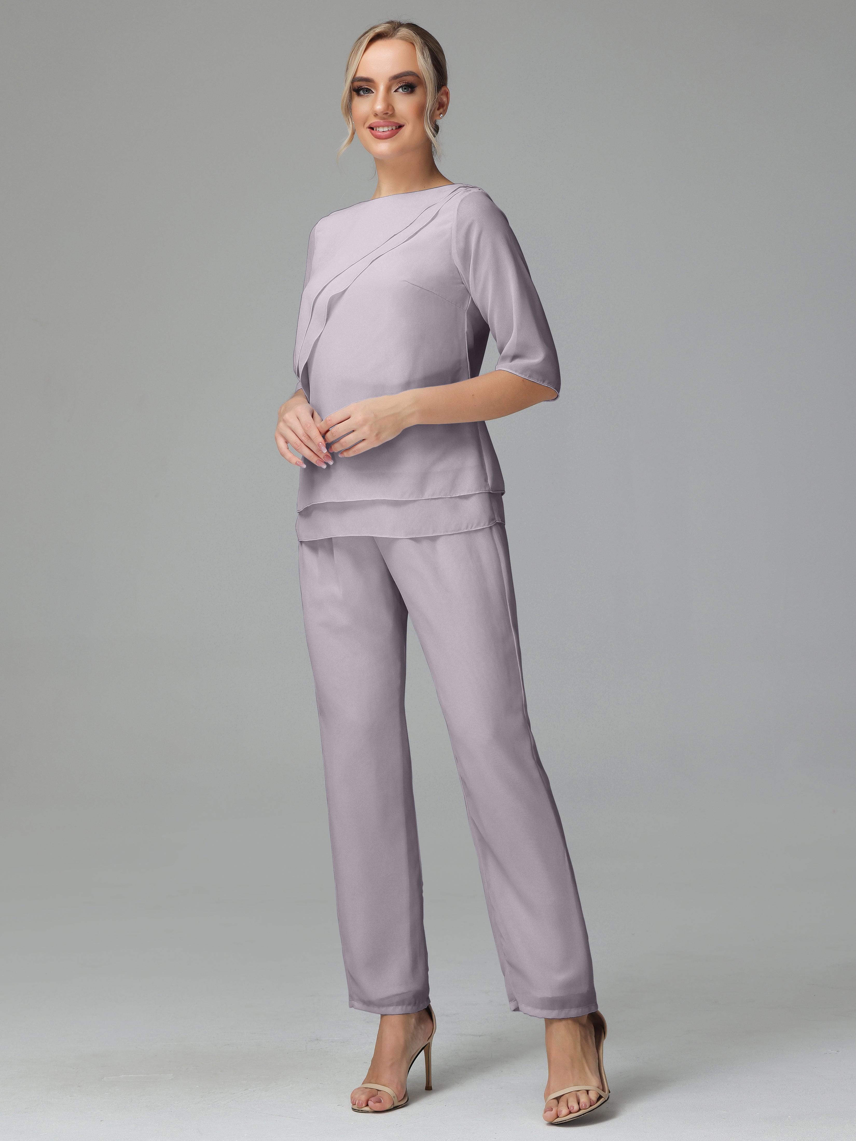 Half Sleeves 2 Pieces Mother Of The Bride Dress Pants Suits