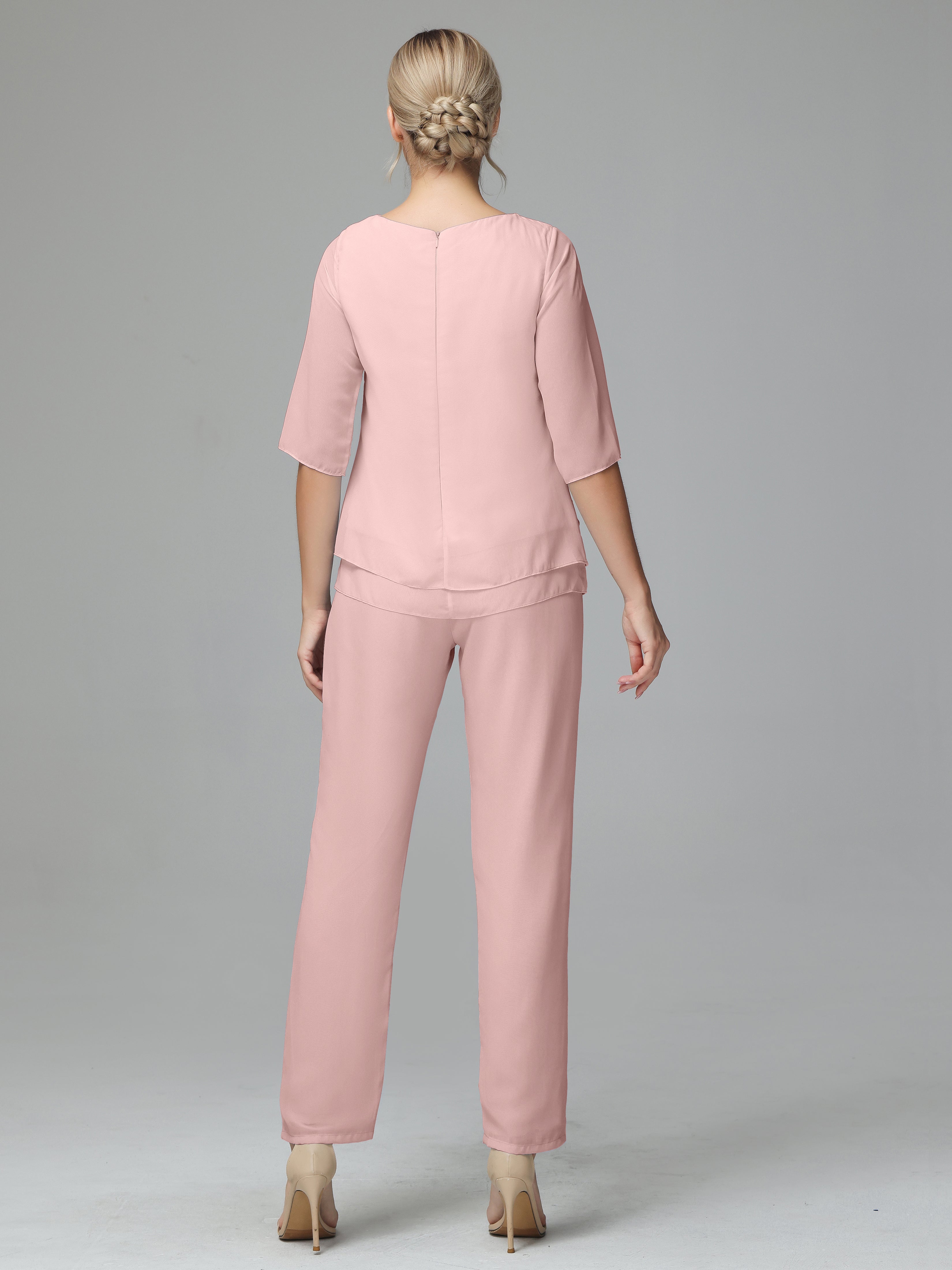 Half Sleeves 2 Pieces Mother Of The Bride Dress Pants Suits