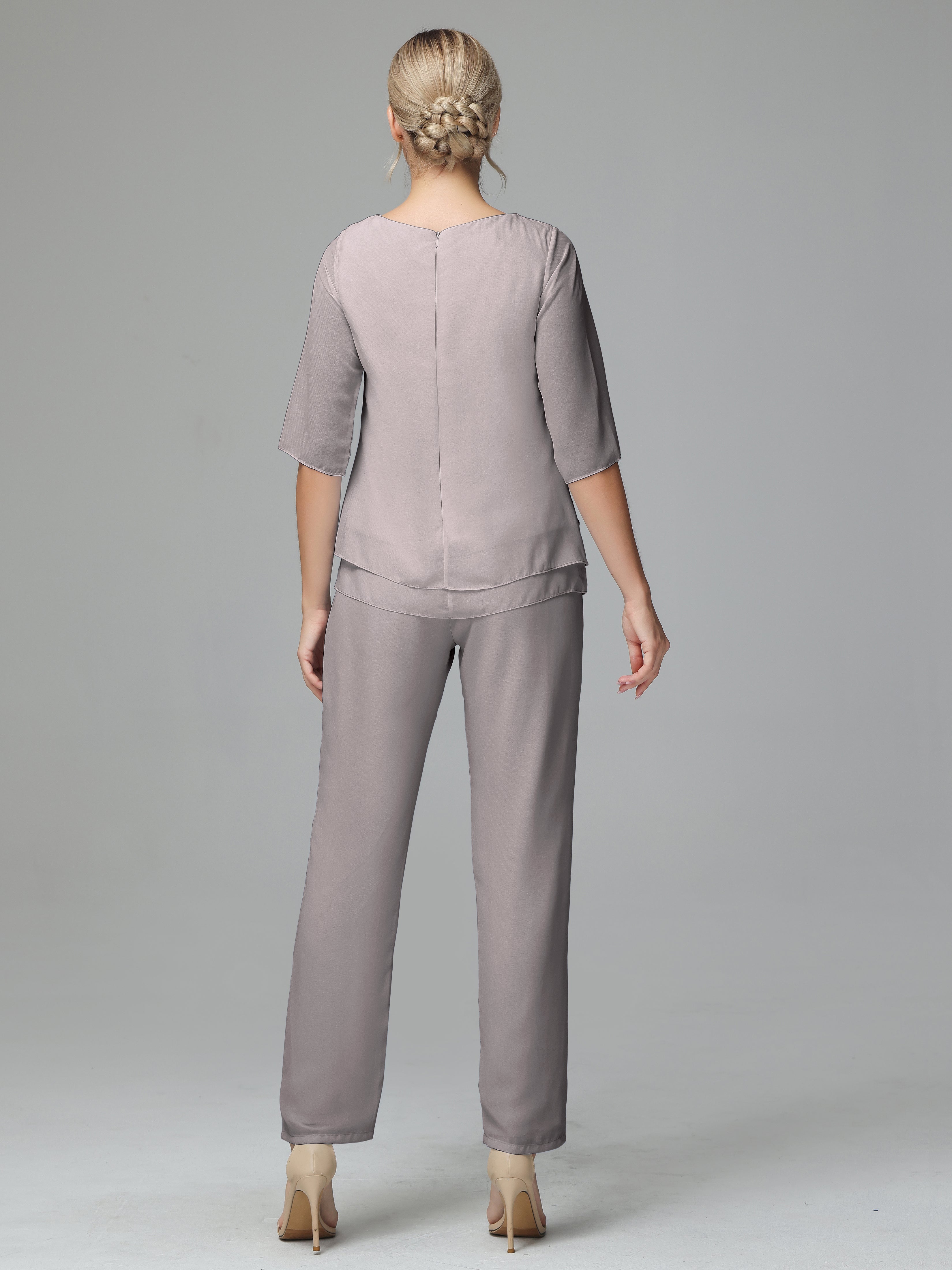 Half Sleeves 2 Pieces Mother Of The Bride Dress Pants Suits