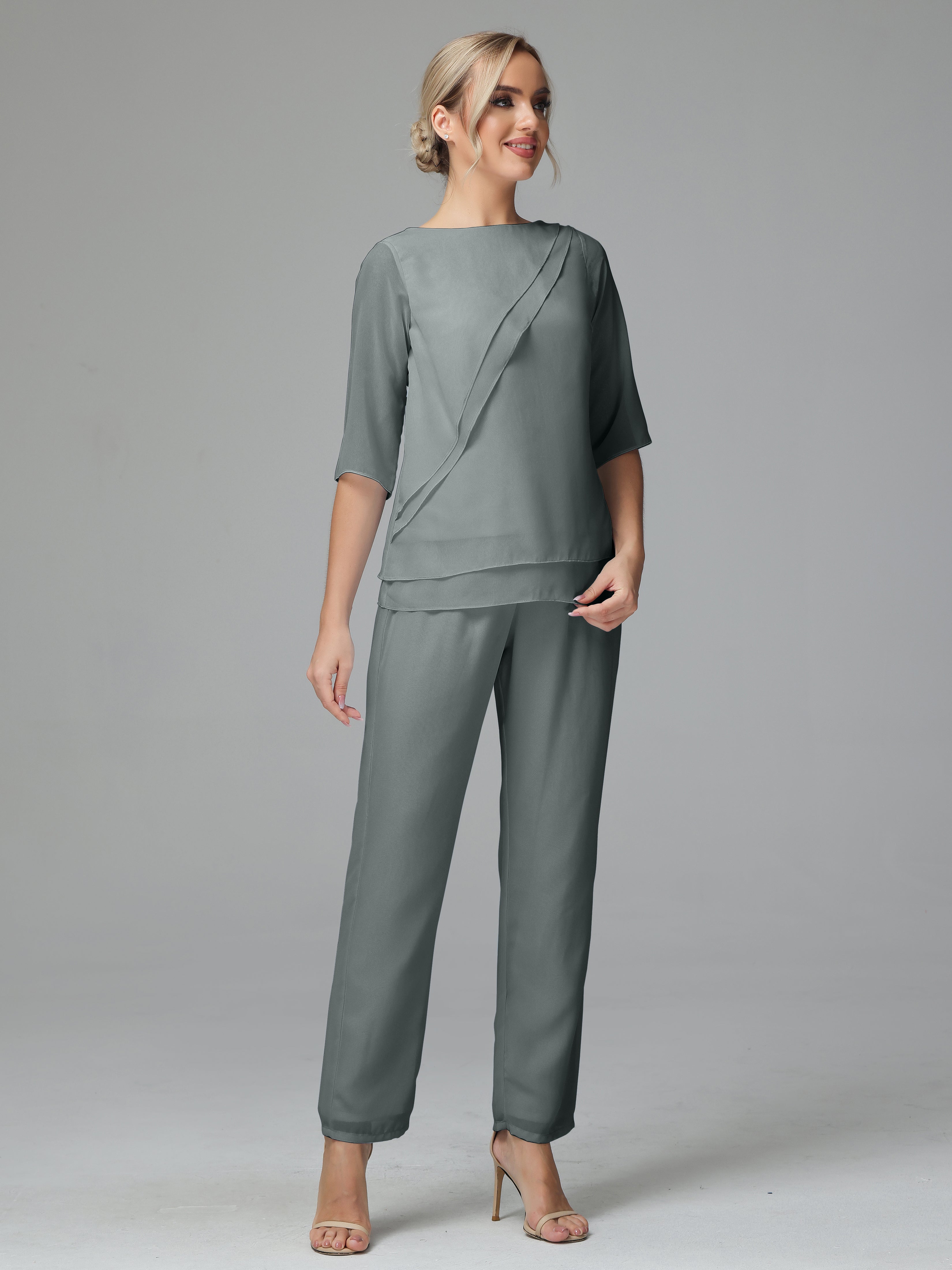 Half Sleeves 2 Pieces Mother Of The Bride Dress Pants Suits