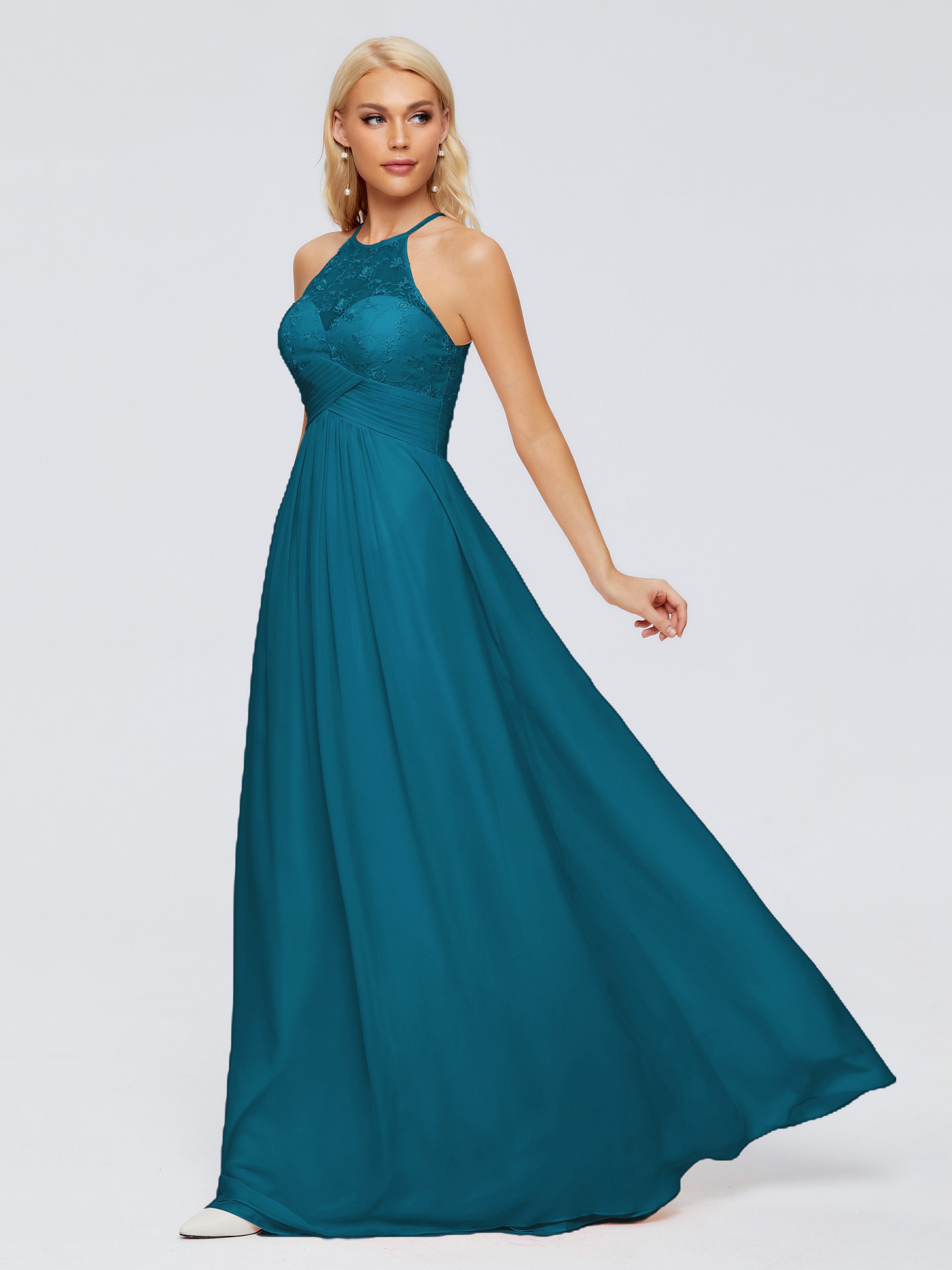 Ink Blue Bridesmaid Dress Isabel Attractive Halter Pleated Chiffon Bri