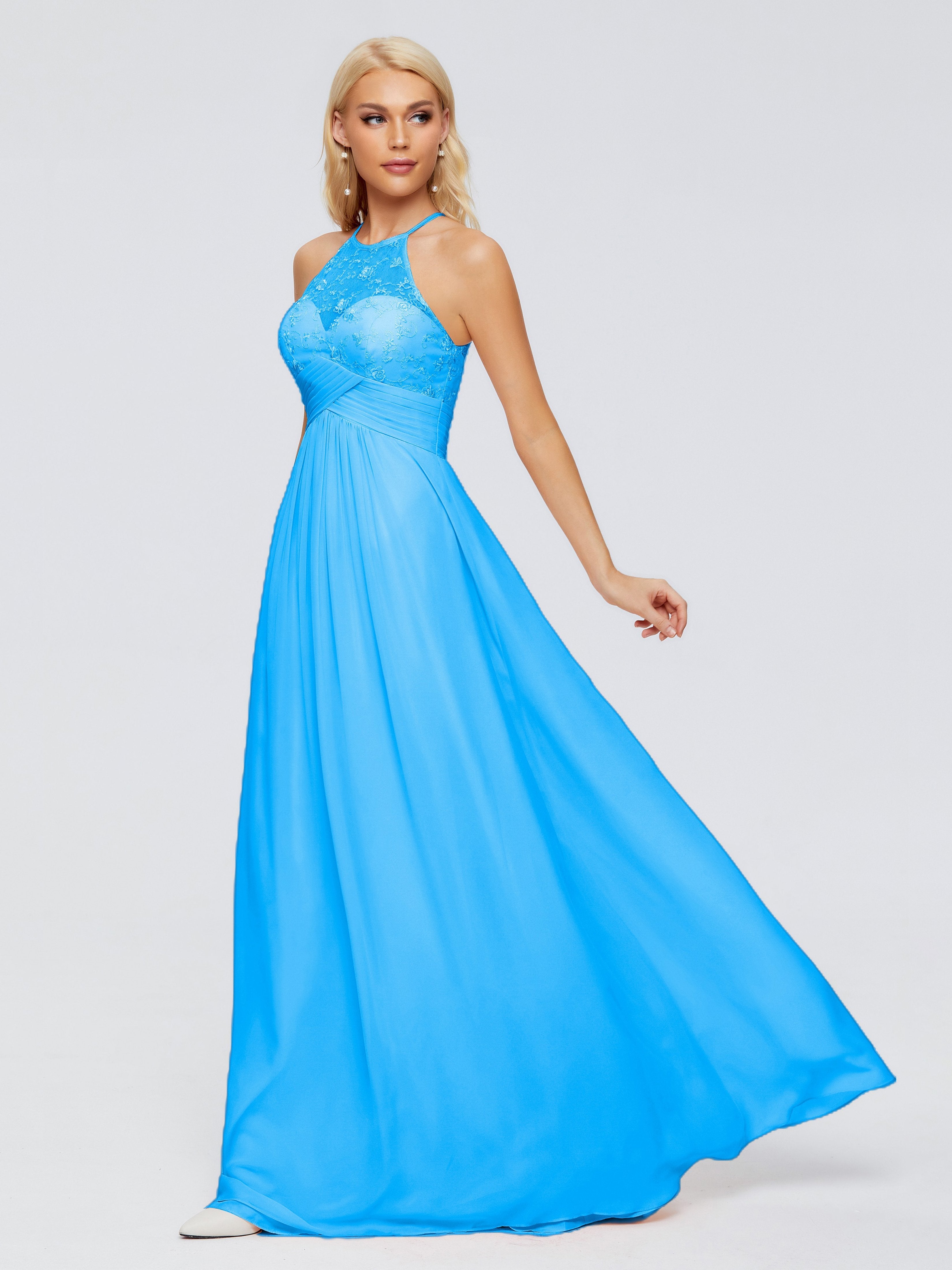 Blue Ocean Bridesmaid Dress Isabel Attractive Halter Pleated Chiffon B