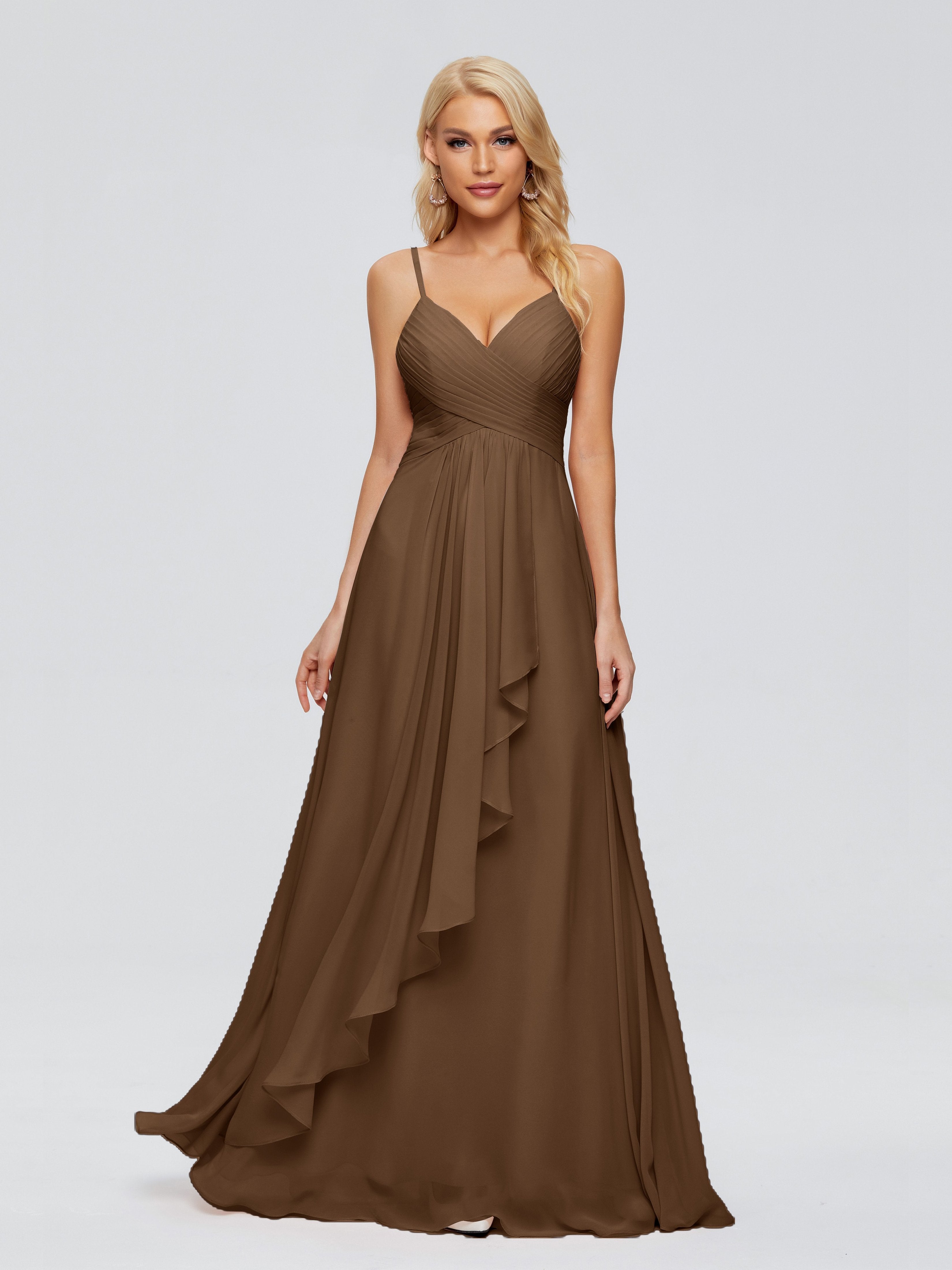Brown Bridesmaid Dresses Isla Cute Spaghetti Straps Chiffon Bridesmaid