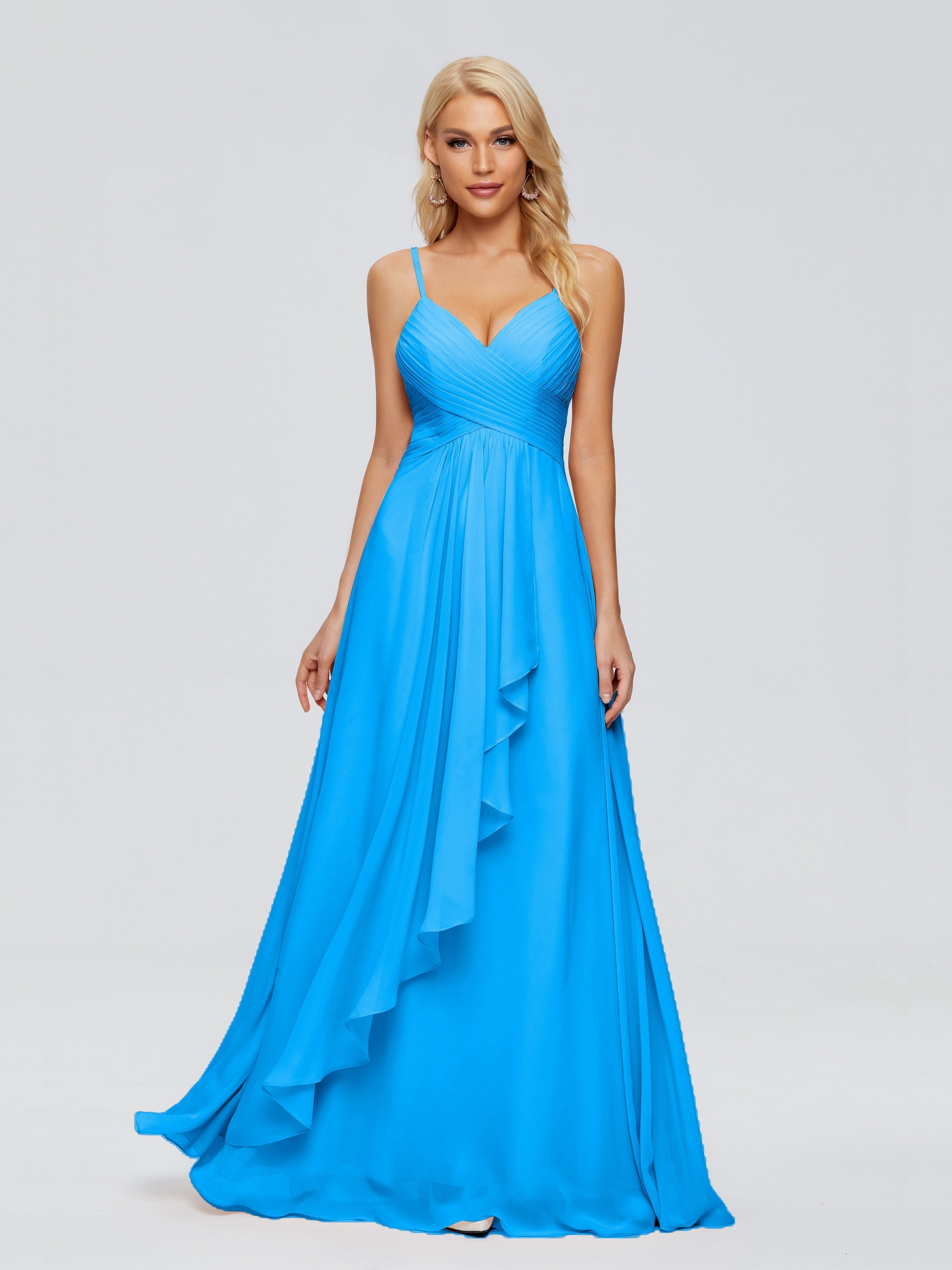 Ocean Blue Bridesmaid Dresses Isla Cute Spaghetti Straps Chiffon Bride