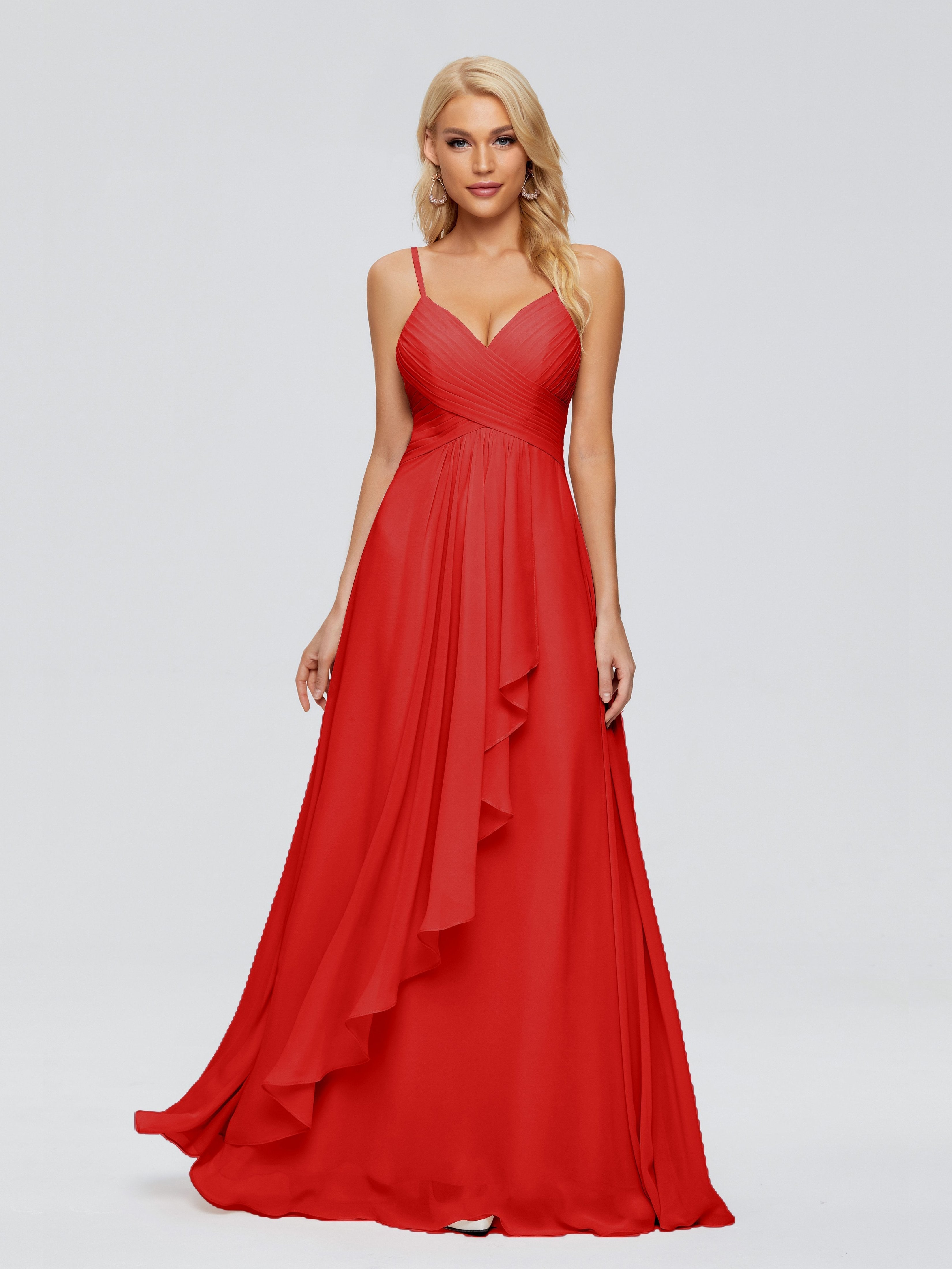 Red Bridesmaid Dresses Isla Cute Spaghetti Straps Chiffon Bridesmaid D