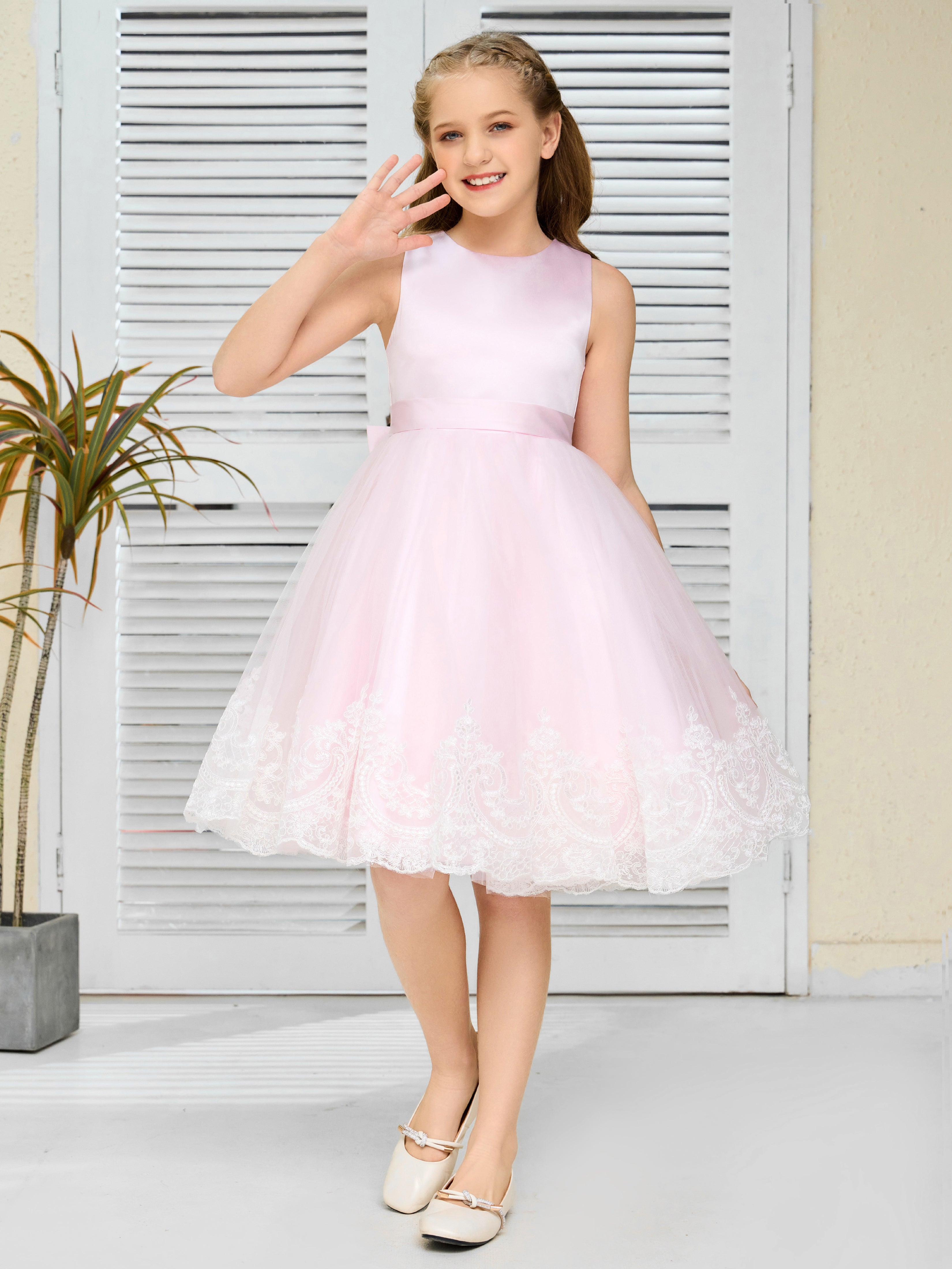 Jewel Tulle Short Flower Girl Dresses - Main Image