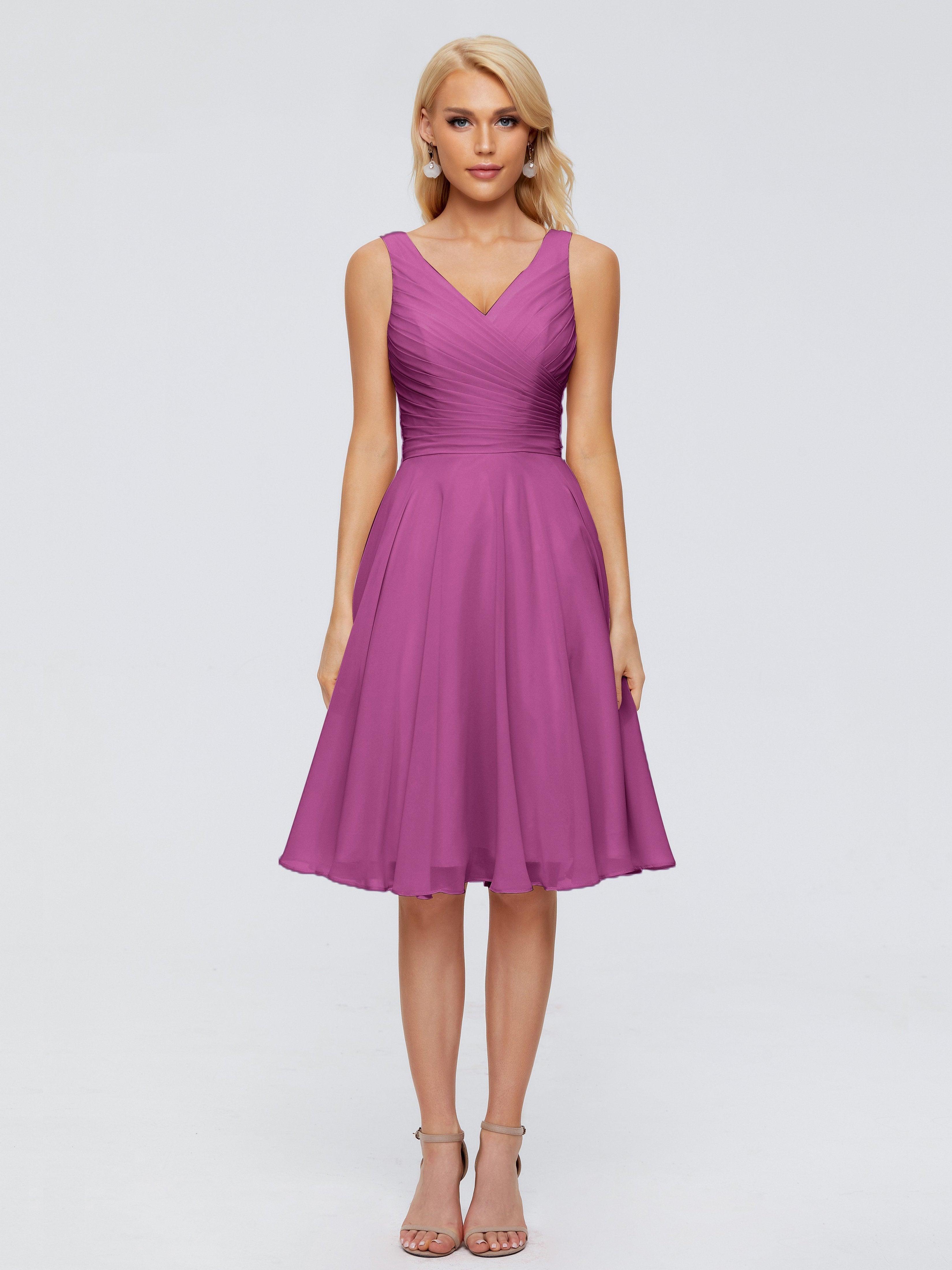 Orchid Color Bridesmaid Dresses Jocelyn Lovely V-Neck Short Chiffon Br