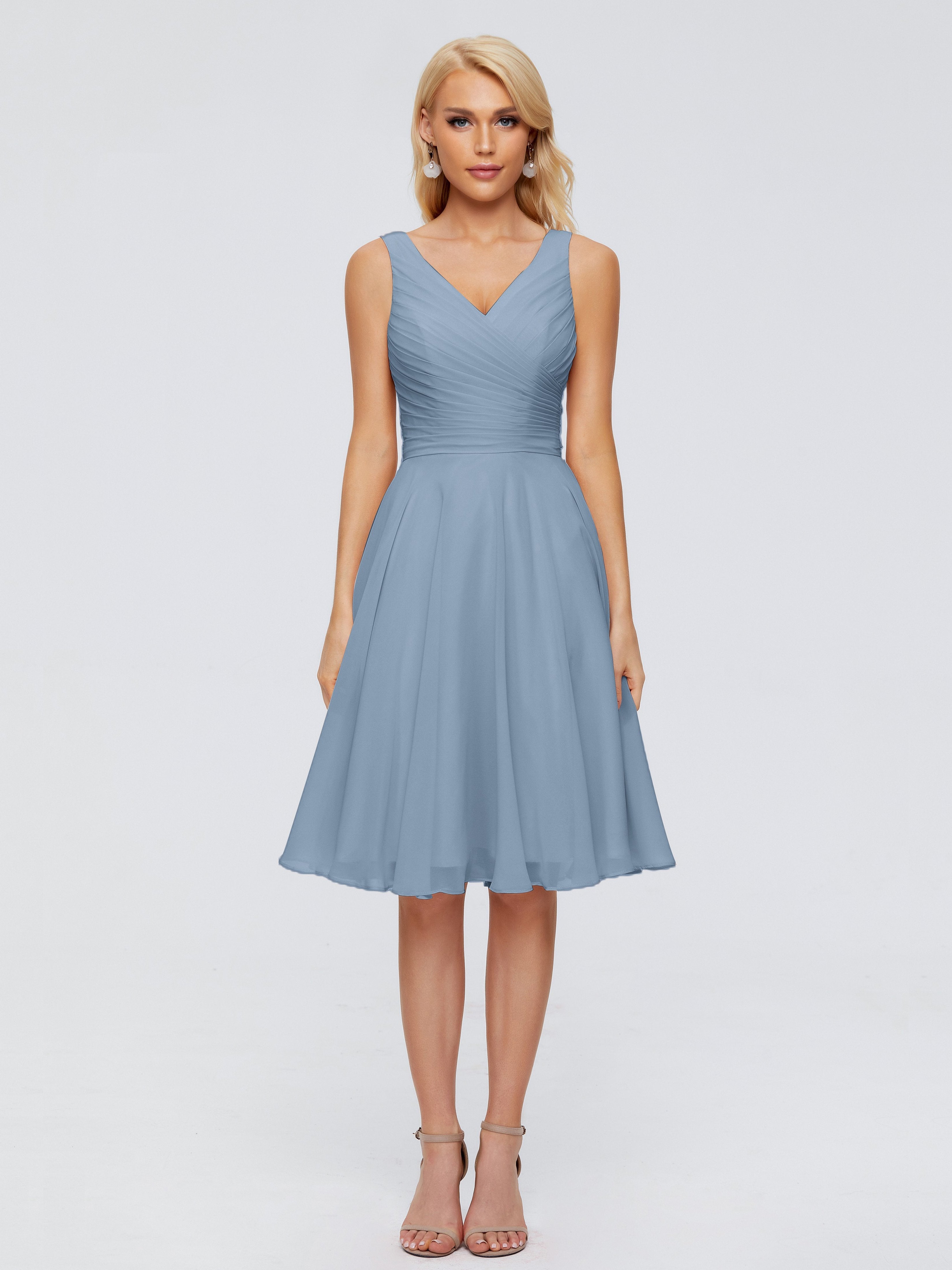 slate blue short bridesmaid dresses Kennedy Blue Haley Platinum Bridesmaid Dress