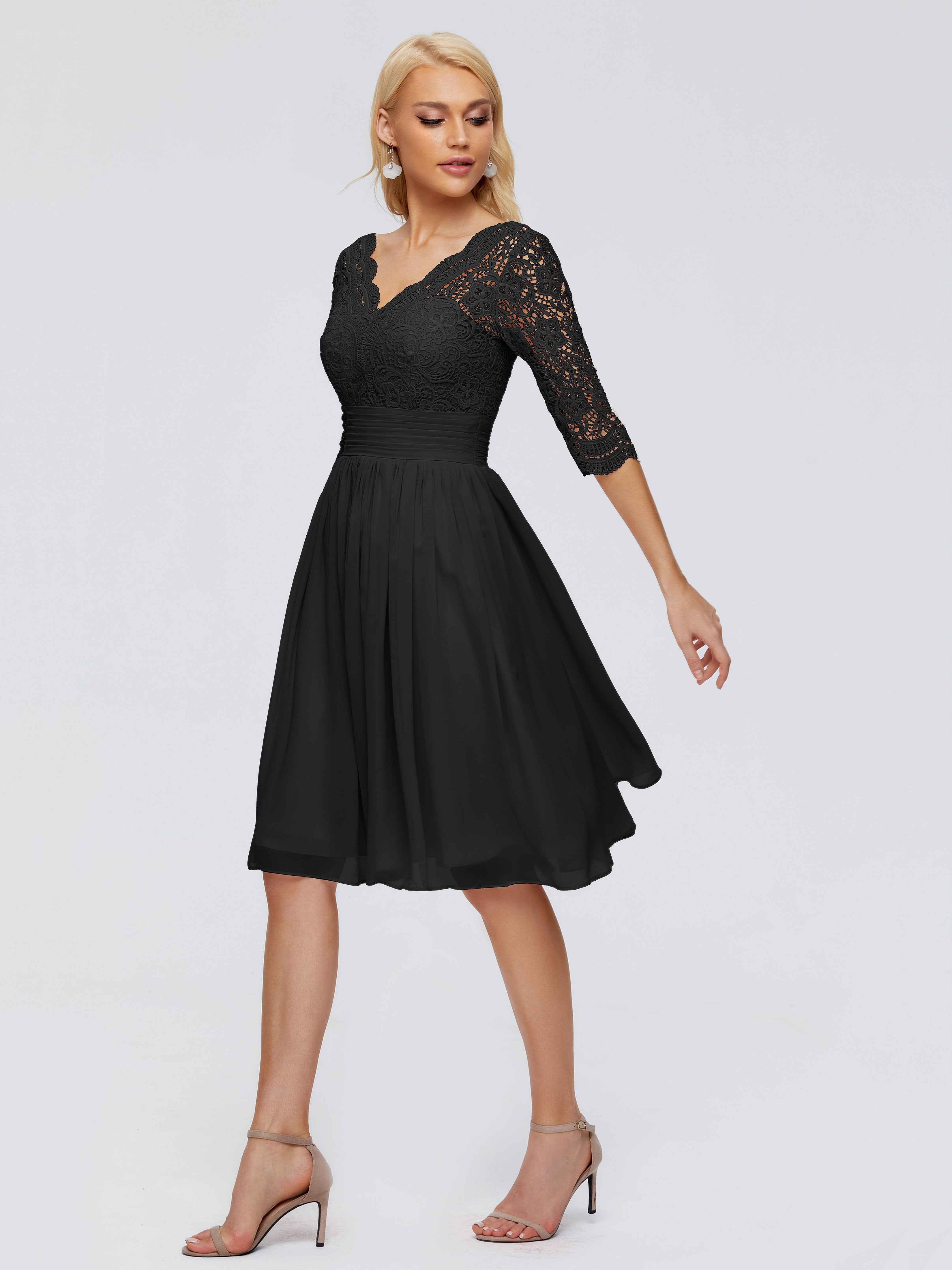 Wedding Black Bridesmaid Dresses Jordyn Elegant V-Neck Chiffon Bridesm