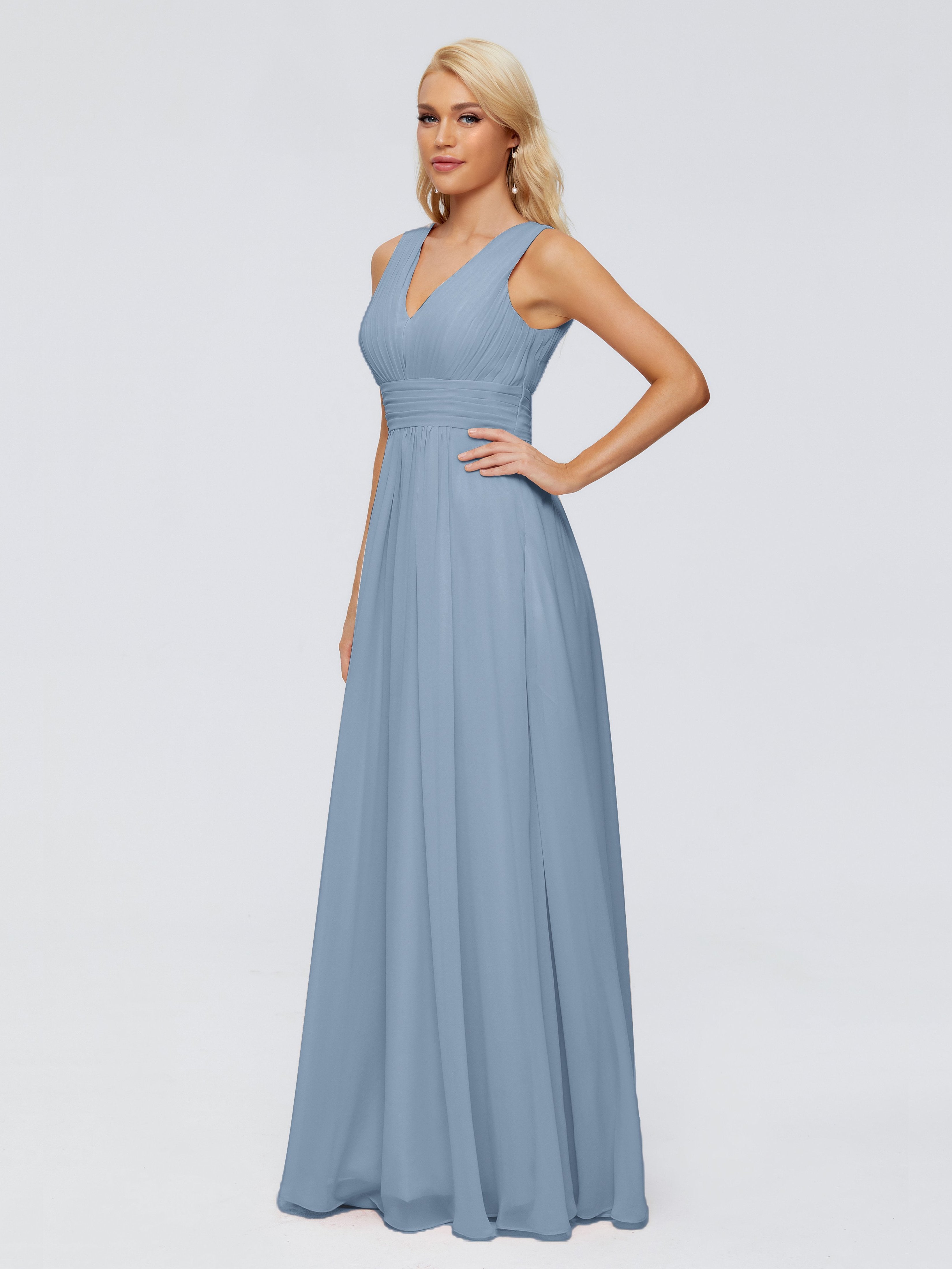Bridesmaid Dress Slate Blue Juliana Modest A-Line Chiffon Bridesmaid D
