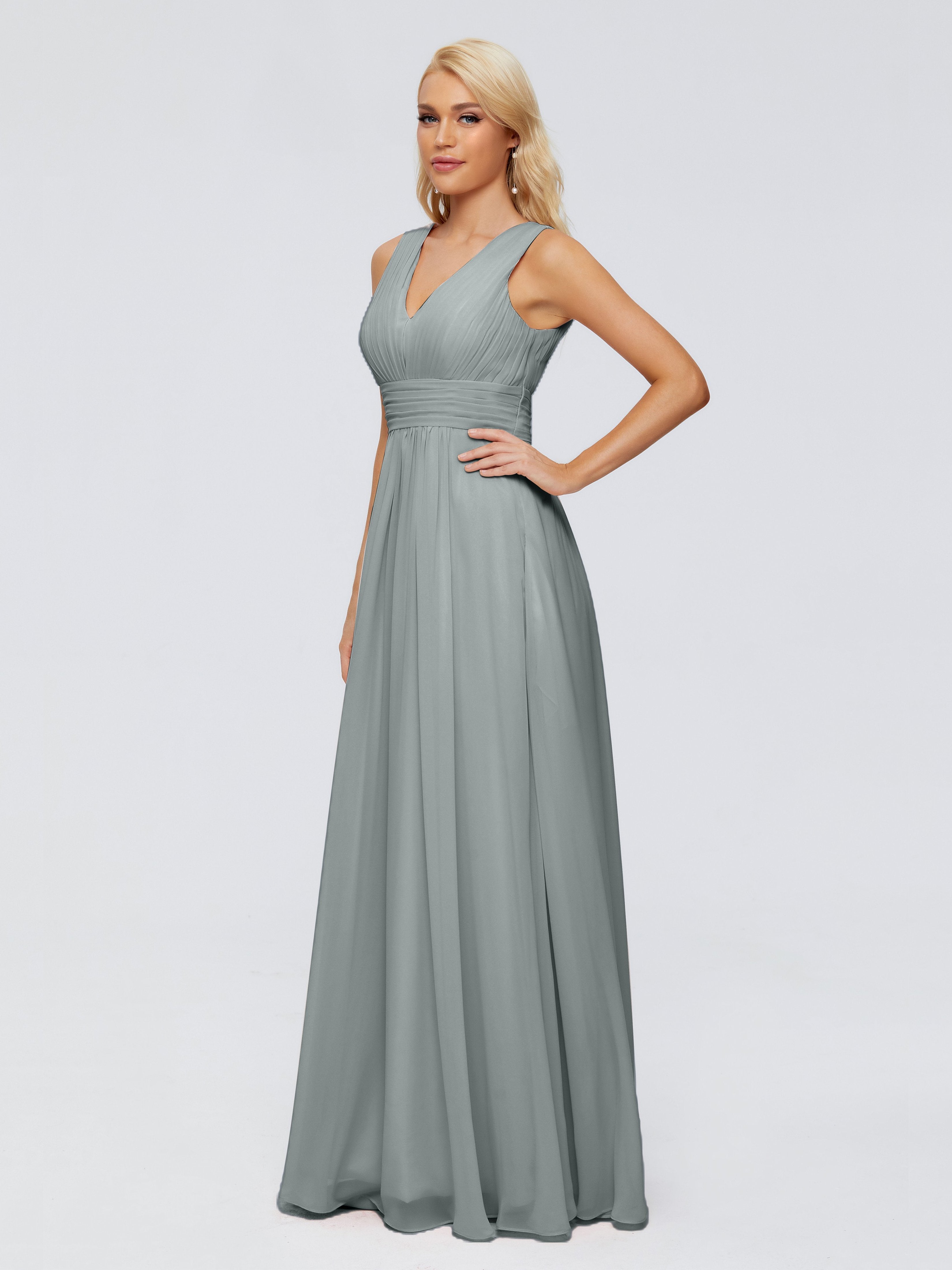 Steel Blue Grey Bridesmaid Dresses Juliana Modest A-Line Chiffon Bride