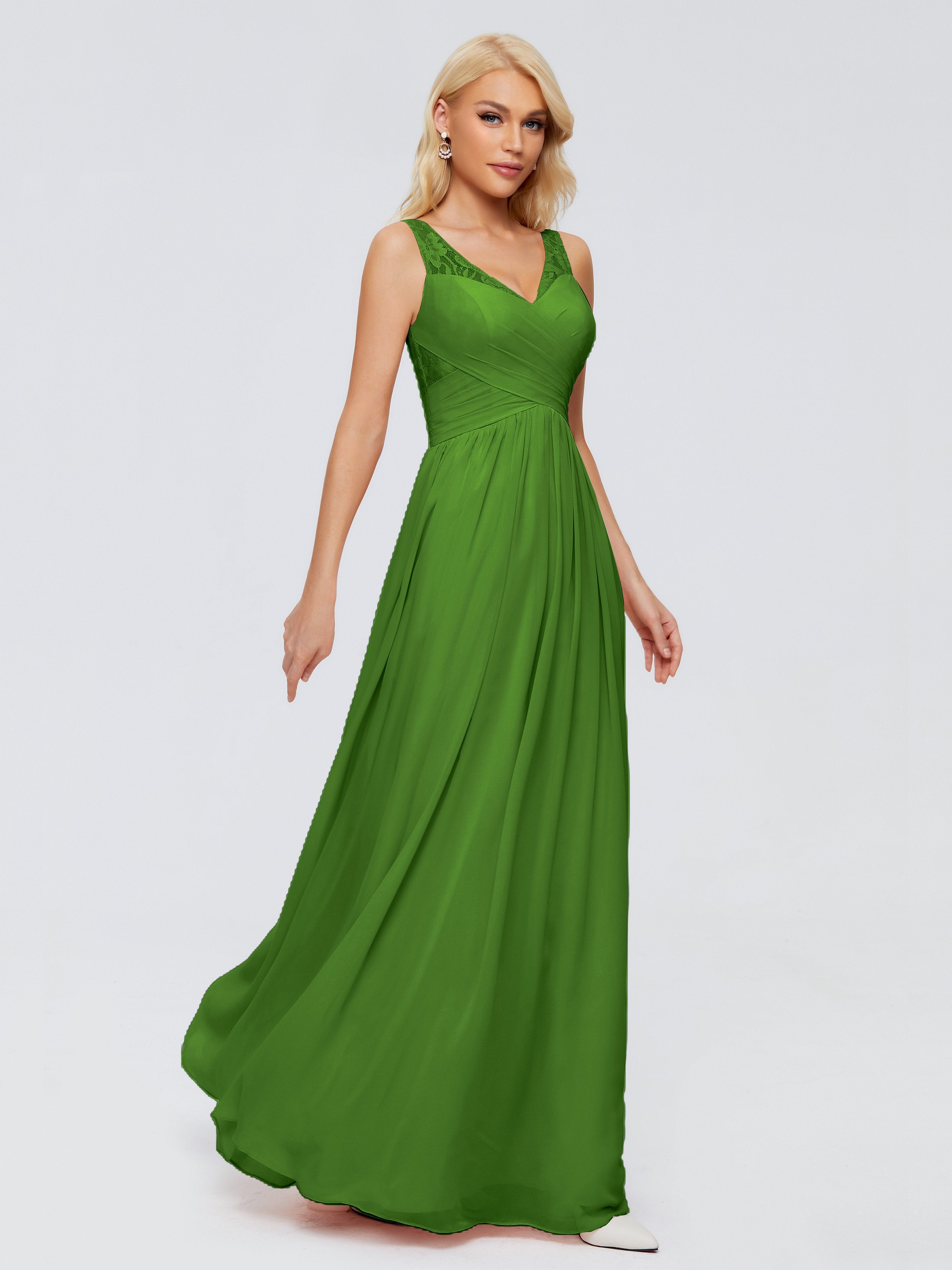 Mossy Green Bridesmaid Dresses Kayla Straps Lace Chiffon Bridesmaid Dr