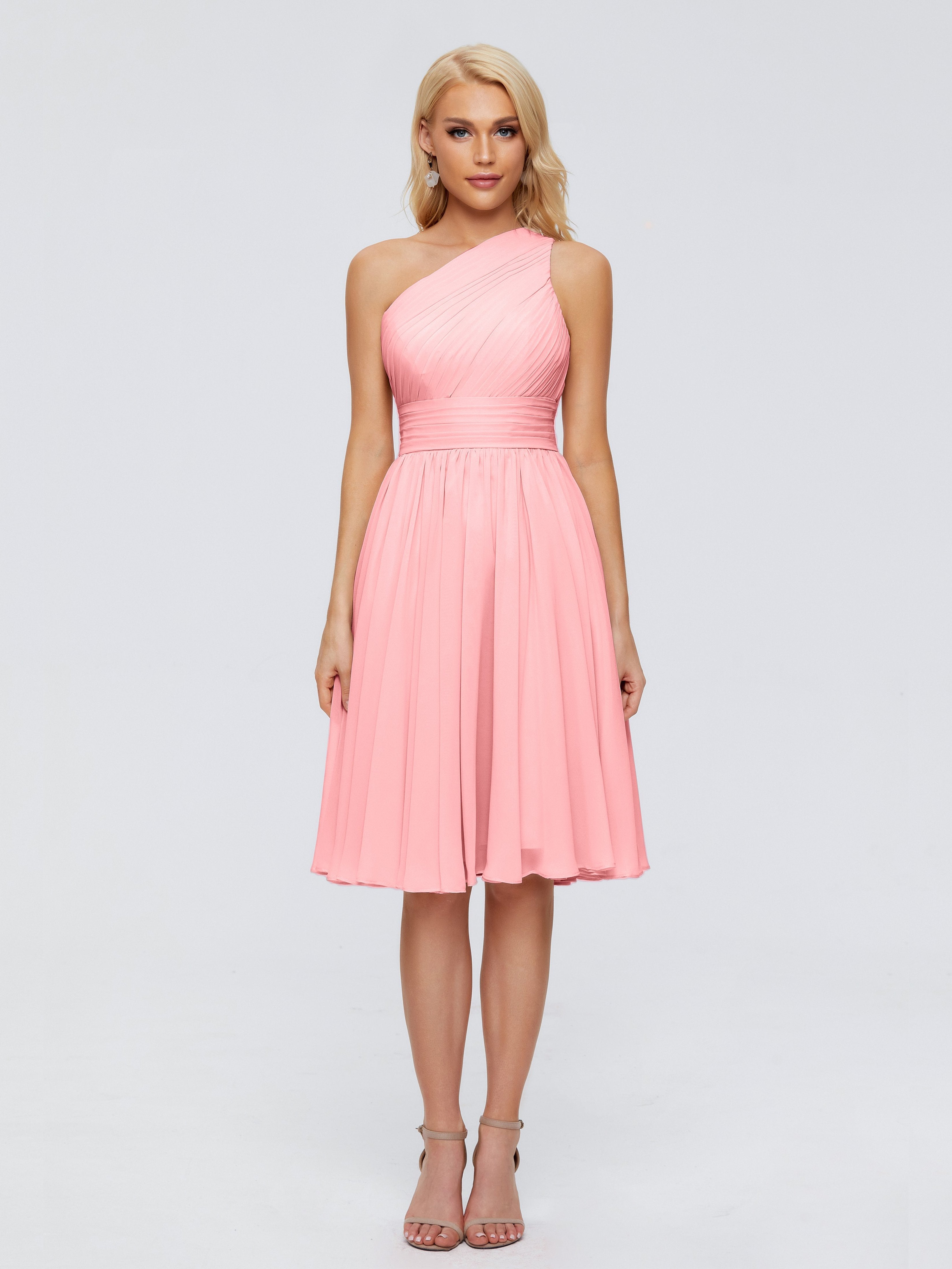 Flamingo Bridesmaid Dresses Kimberly Simple One Shoulder Short Bridesm