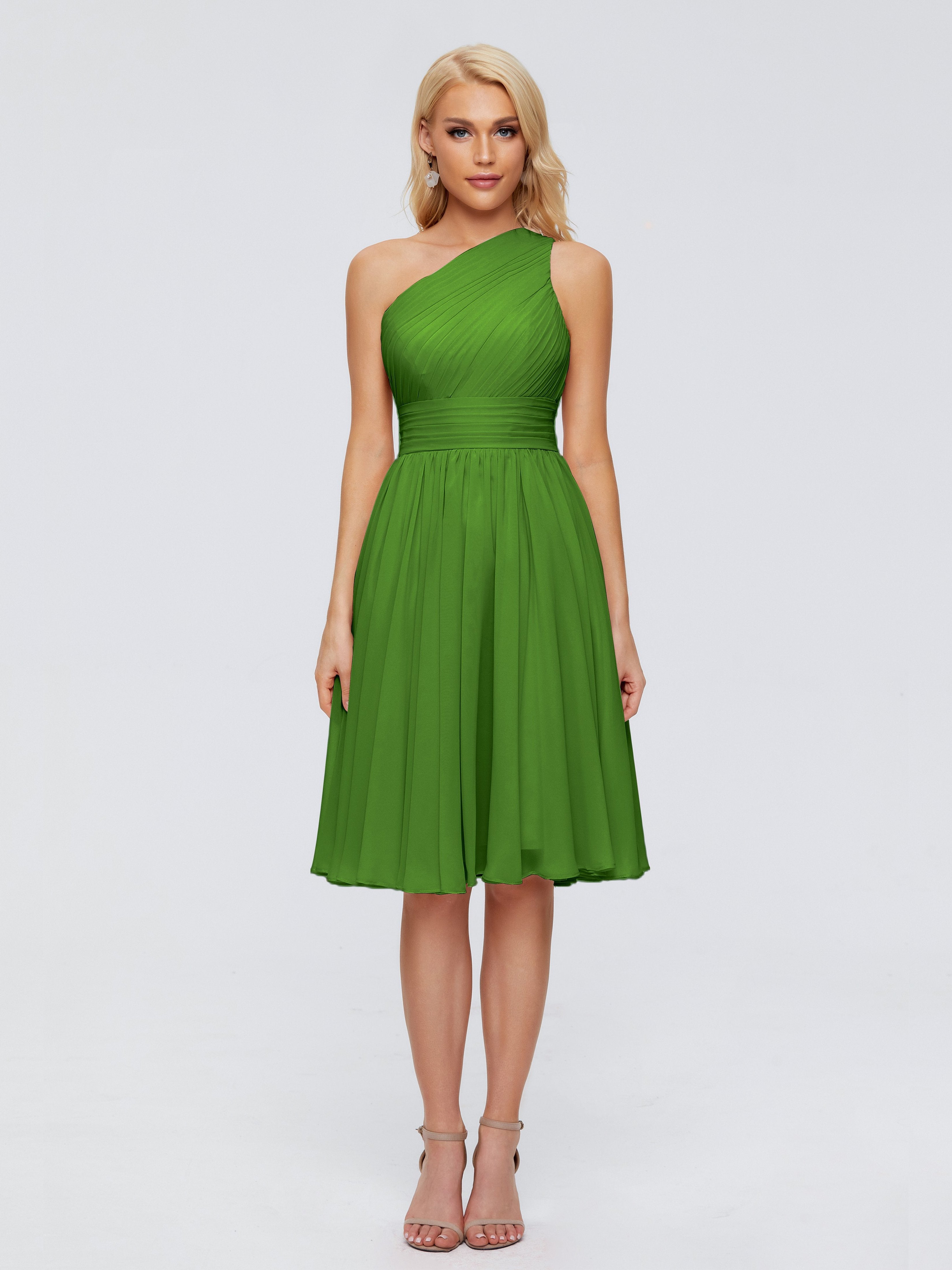 Moss Green Bridesmaid Kimberly Simple One Shoulder Short Bridesmaid Dr