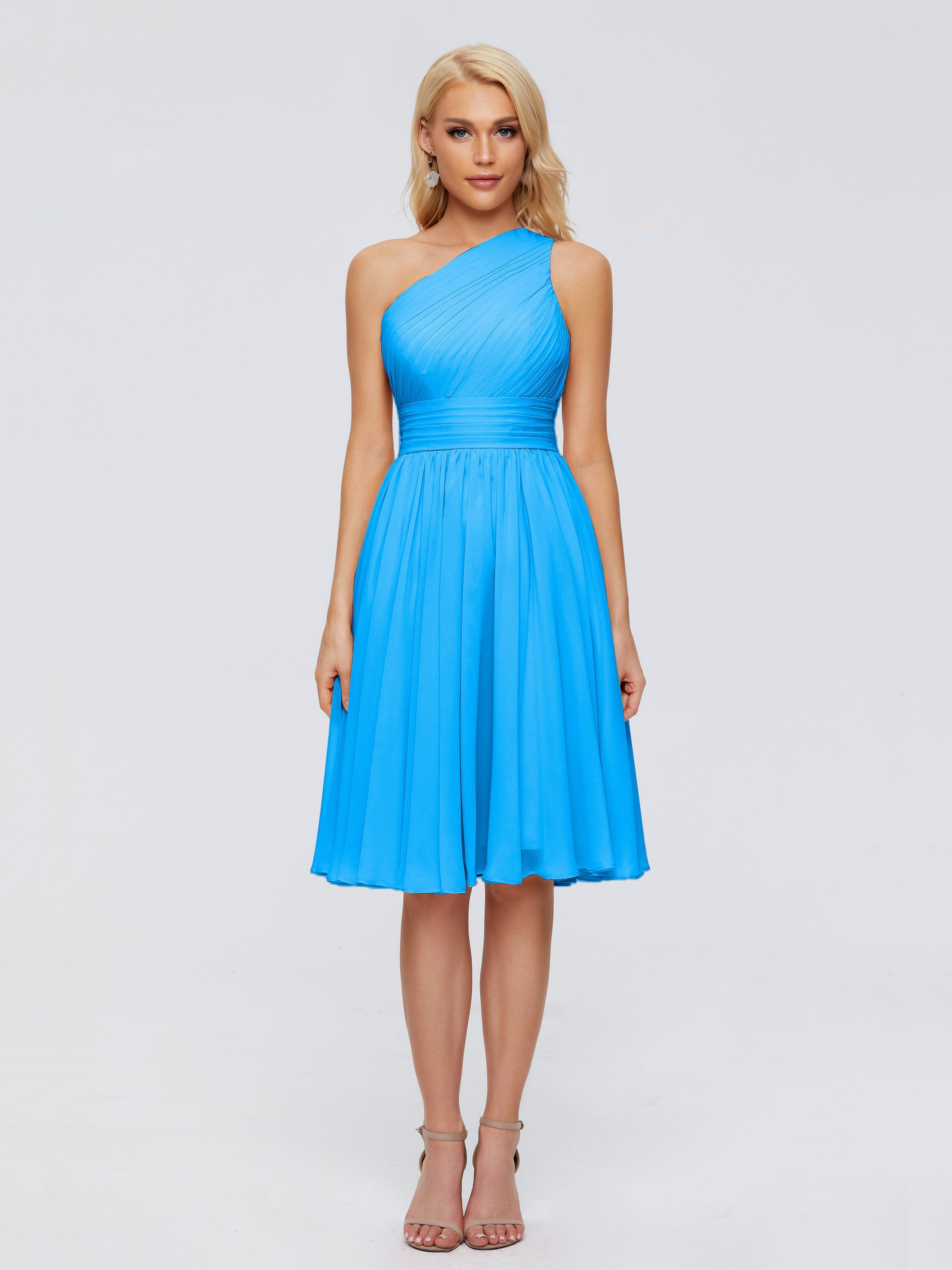 Bridesmaid Dresses Ocean Blue Kimberly Simple One Shoulder Short Bride