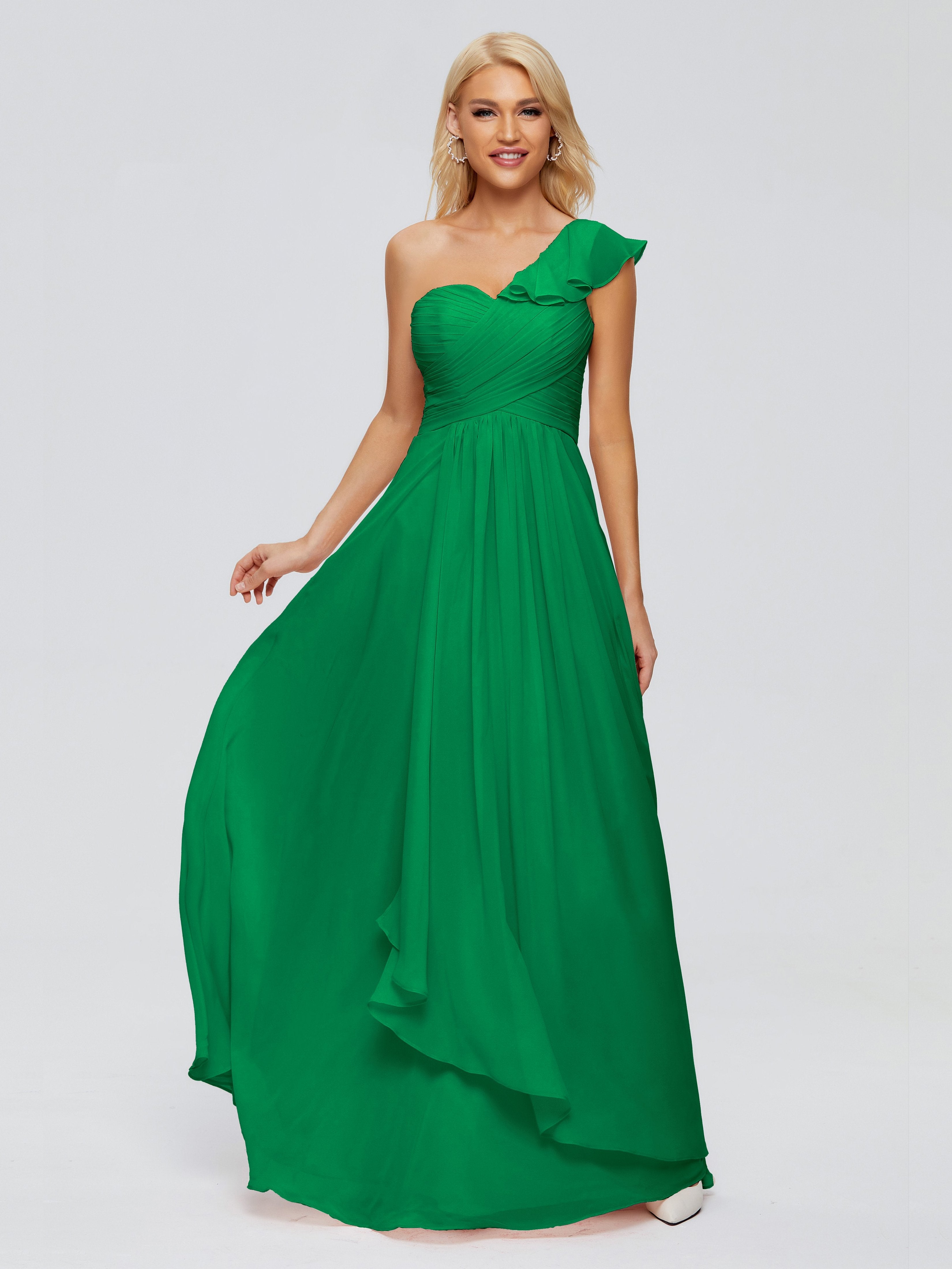 Emerald Green Bridesmaid Dresses Kylie Pretty One-Shoulder Ruffles Chi