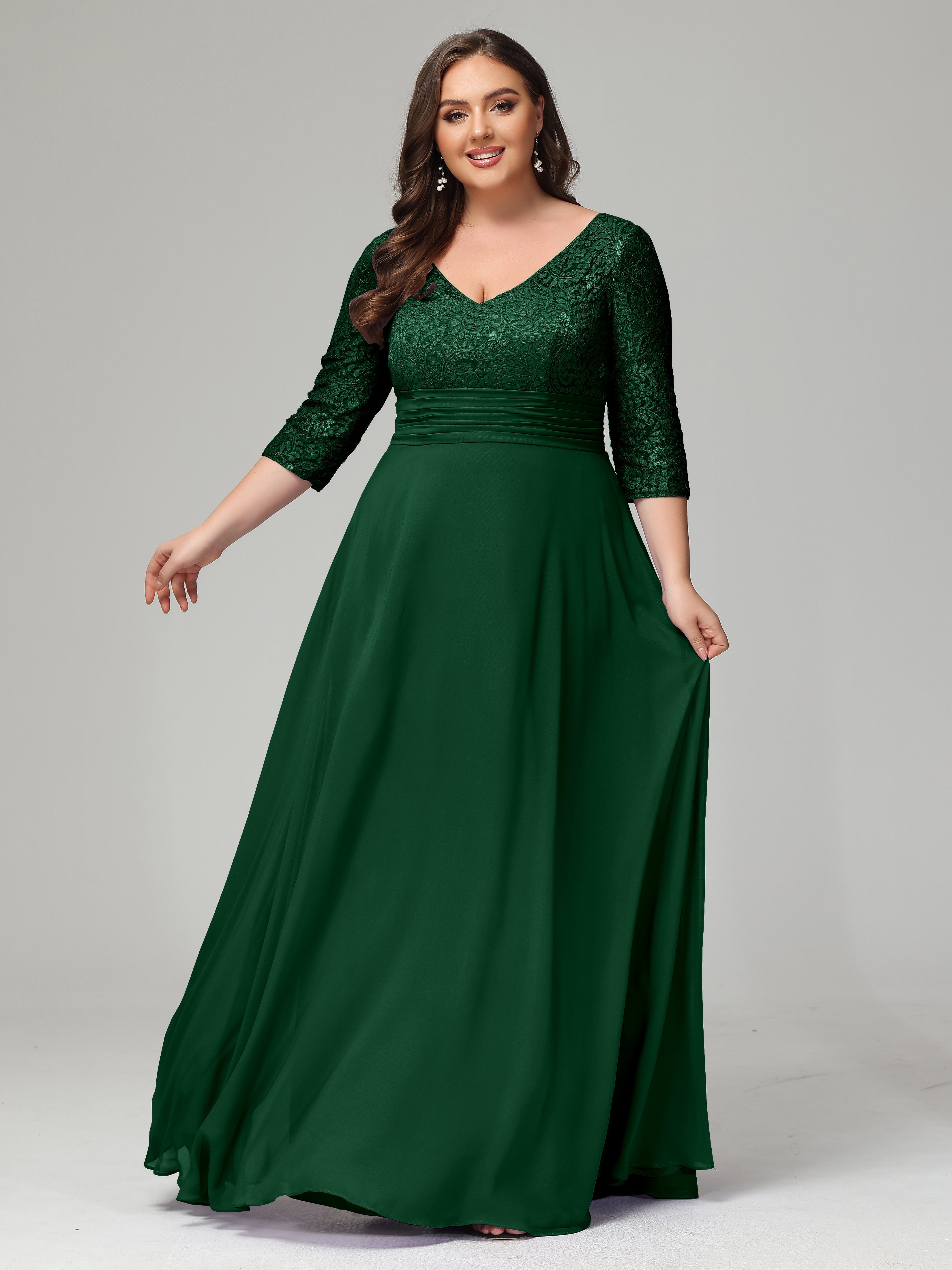 Dark Green Bridesmaid Dresses Lace 3/4 Length Sleeves Floor Length Bri Dark Green Bridesmaid Dresses Lace 3/4 Length Sleeves Floor Length Bri
