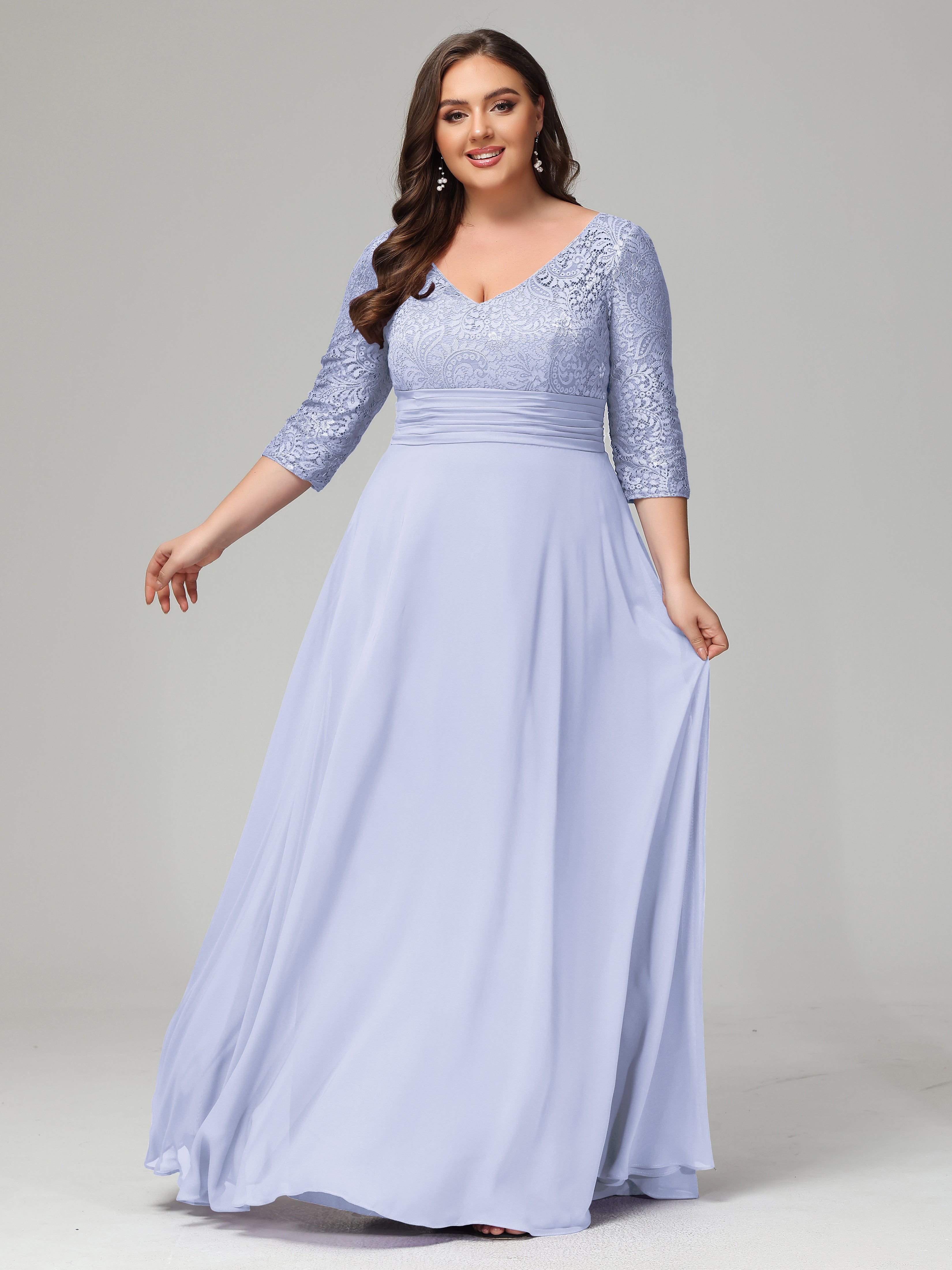 UK Lace Sleeves Floor Length Bridesmaid Dress Lavender