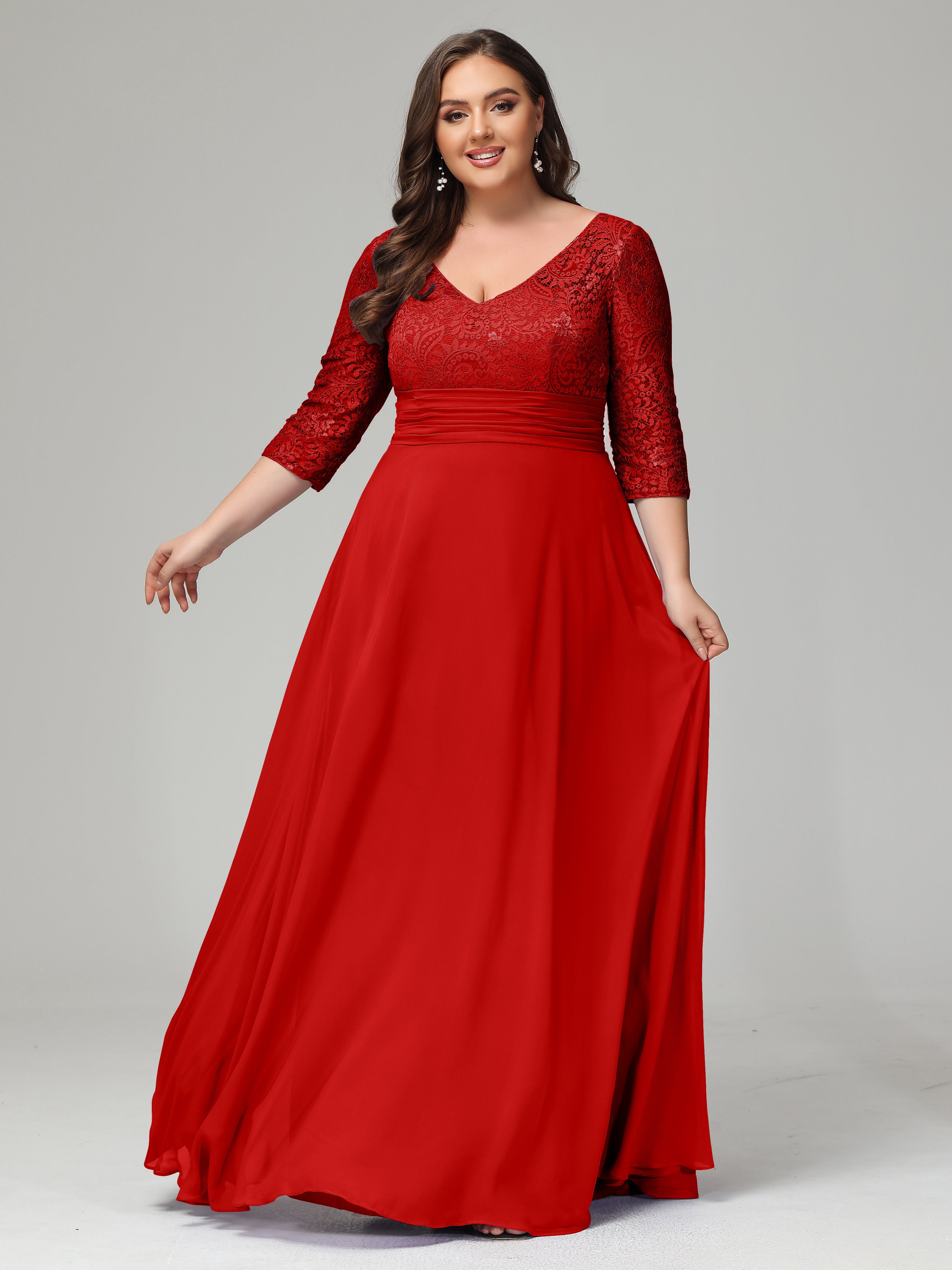 UK Red Bridesmaid Dress UK Lace Sleeves Floor Length Bridesmaid Dresse