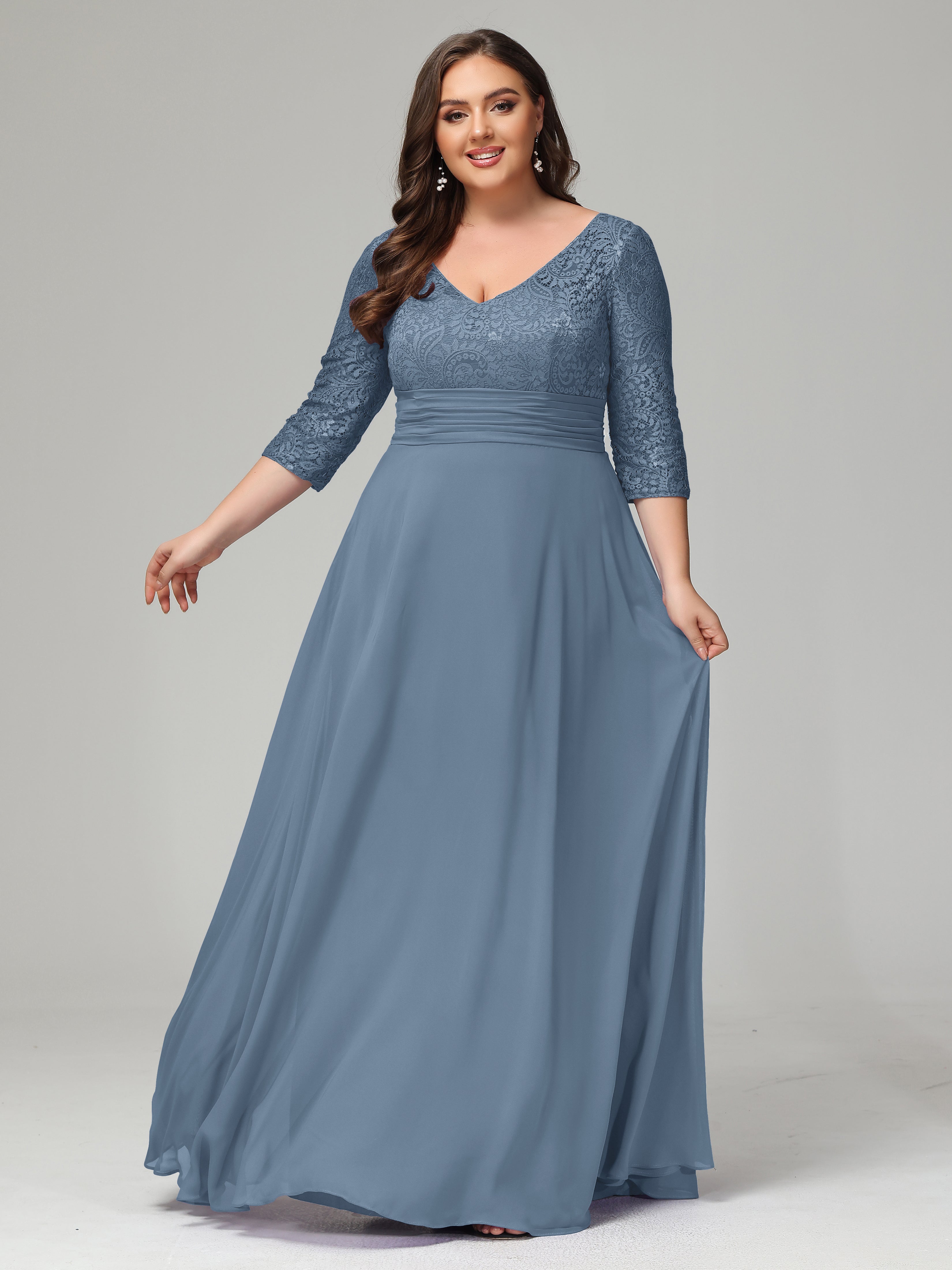 Slate Blue Bridesmaid Dress UK Lace Sleeves Floor Length Chiffon Bride Slate Blue Bridesmaid Dress UK Lace Sleeves Floor Length Chiffon Bride