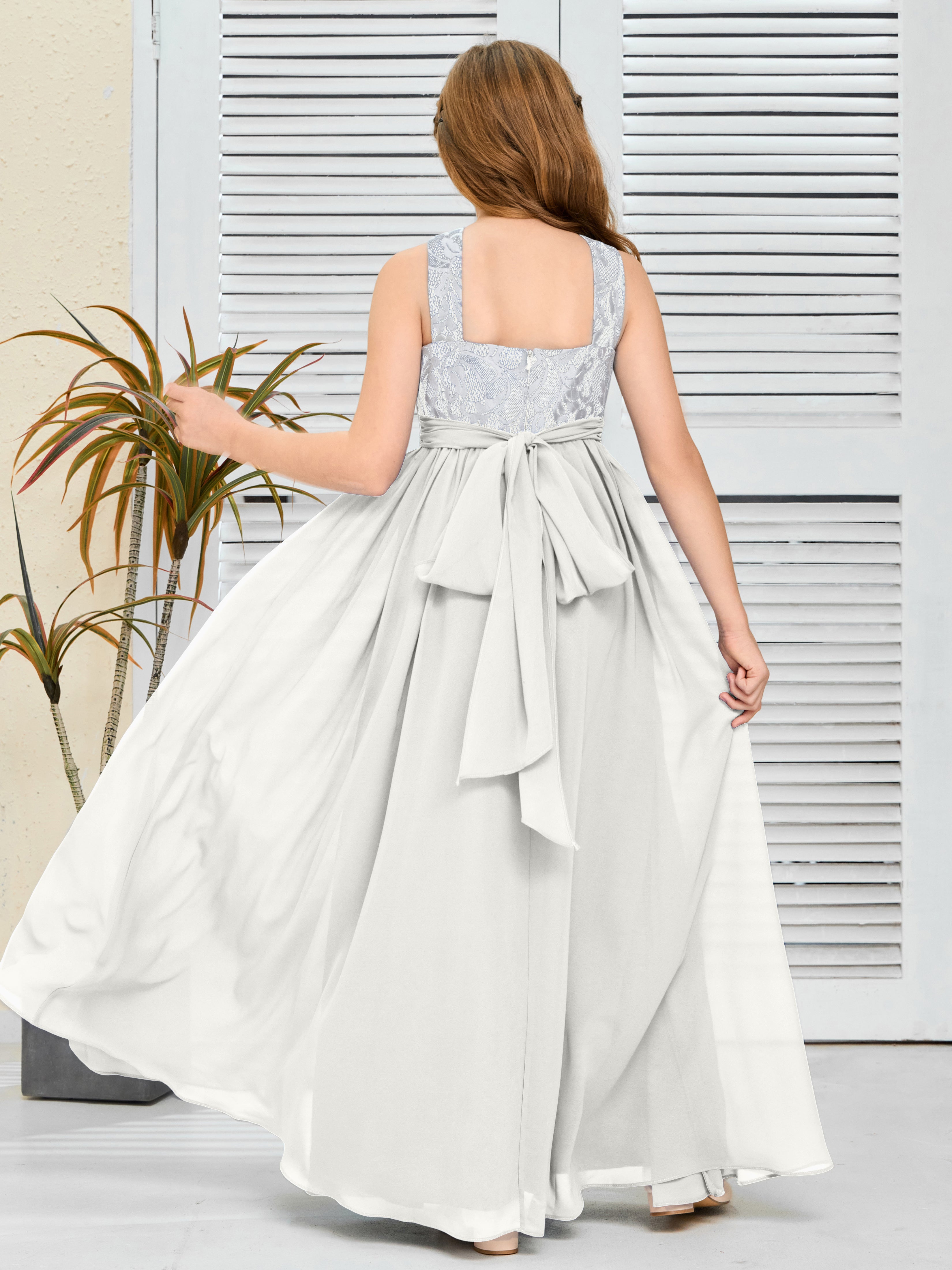 Lace Sleeveless Chiffon Junior Bridesmaid Dress With Belt