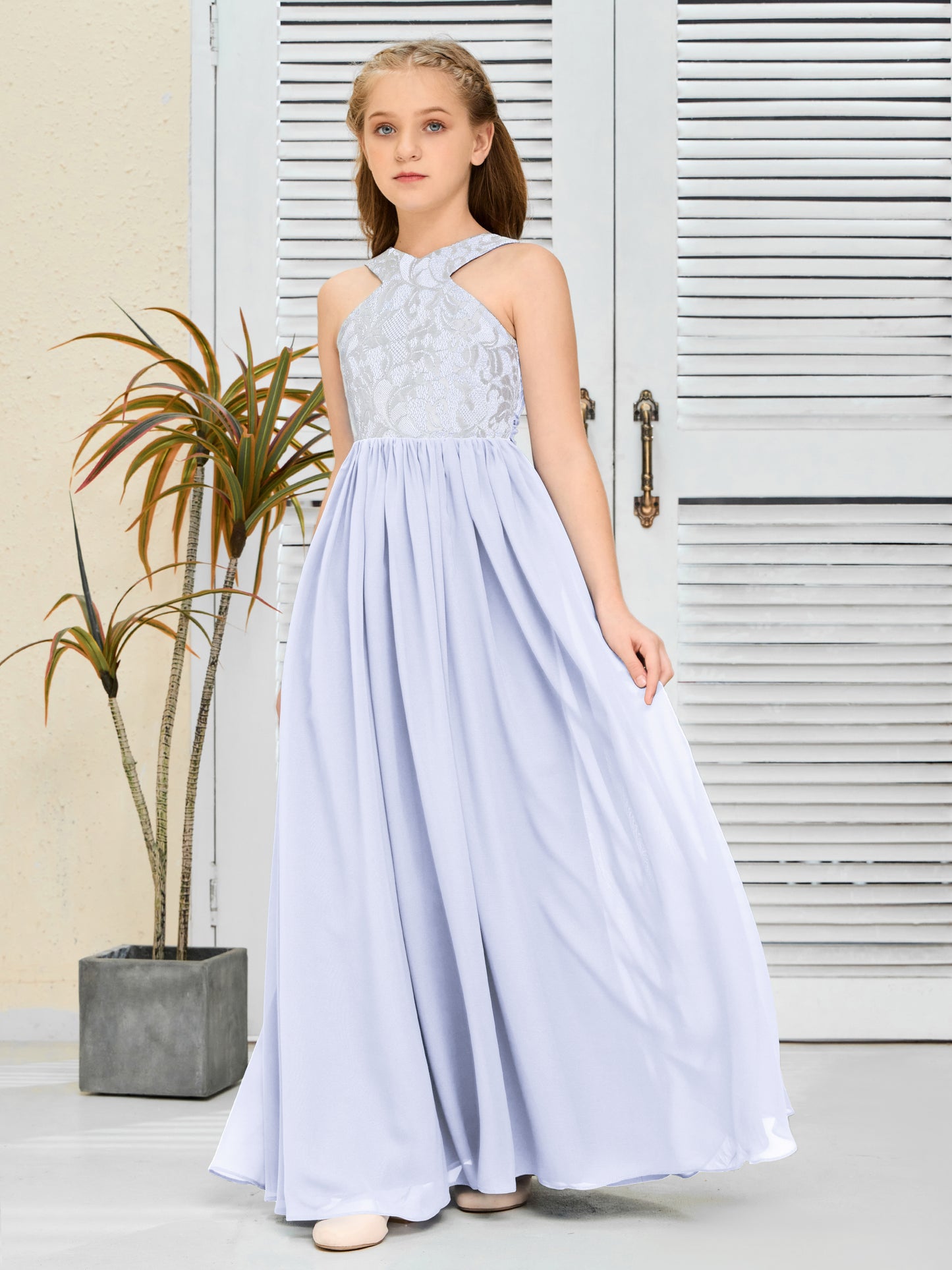 Lace Sleeveless Chiffon Junior Bridesmaid Dress With Belt