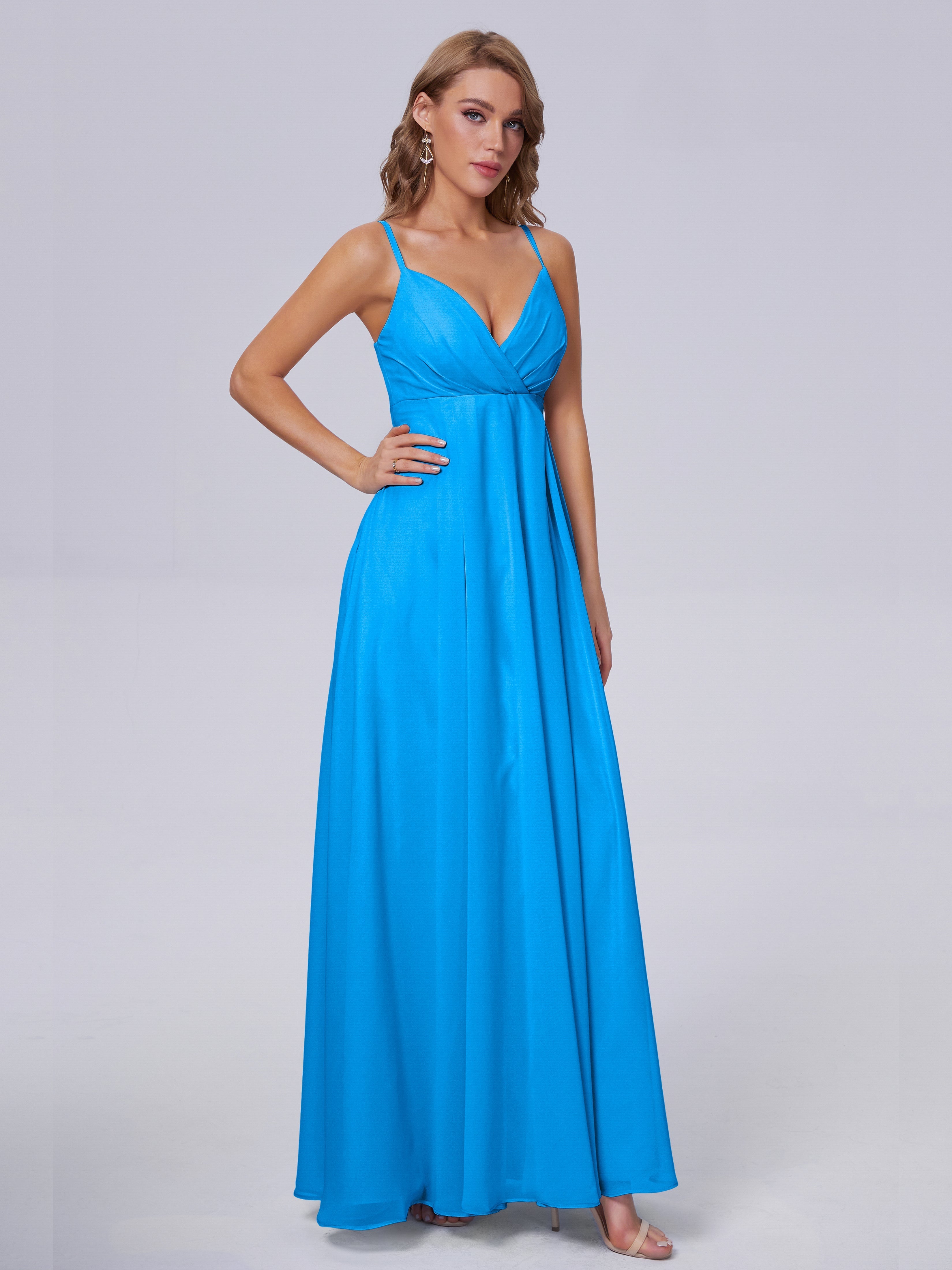 Ocean Blue Color Bridesmaid Dresses Laila Classic Spaghetti Straps Chi
