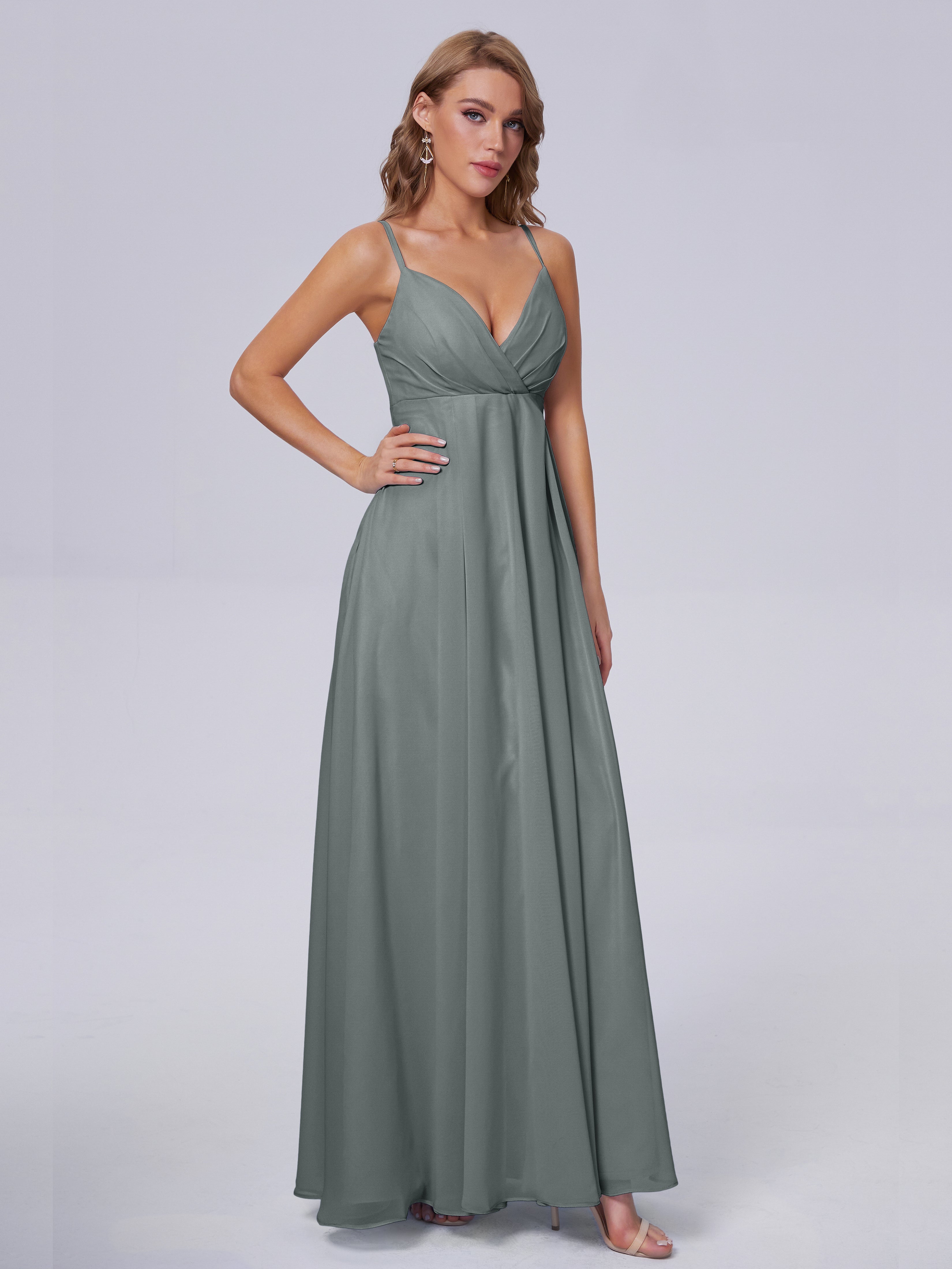 Steel Grey Bridesmaid Dresses Laila Classic Spaghetti Straps Chiffon B