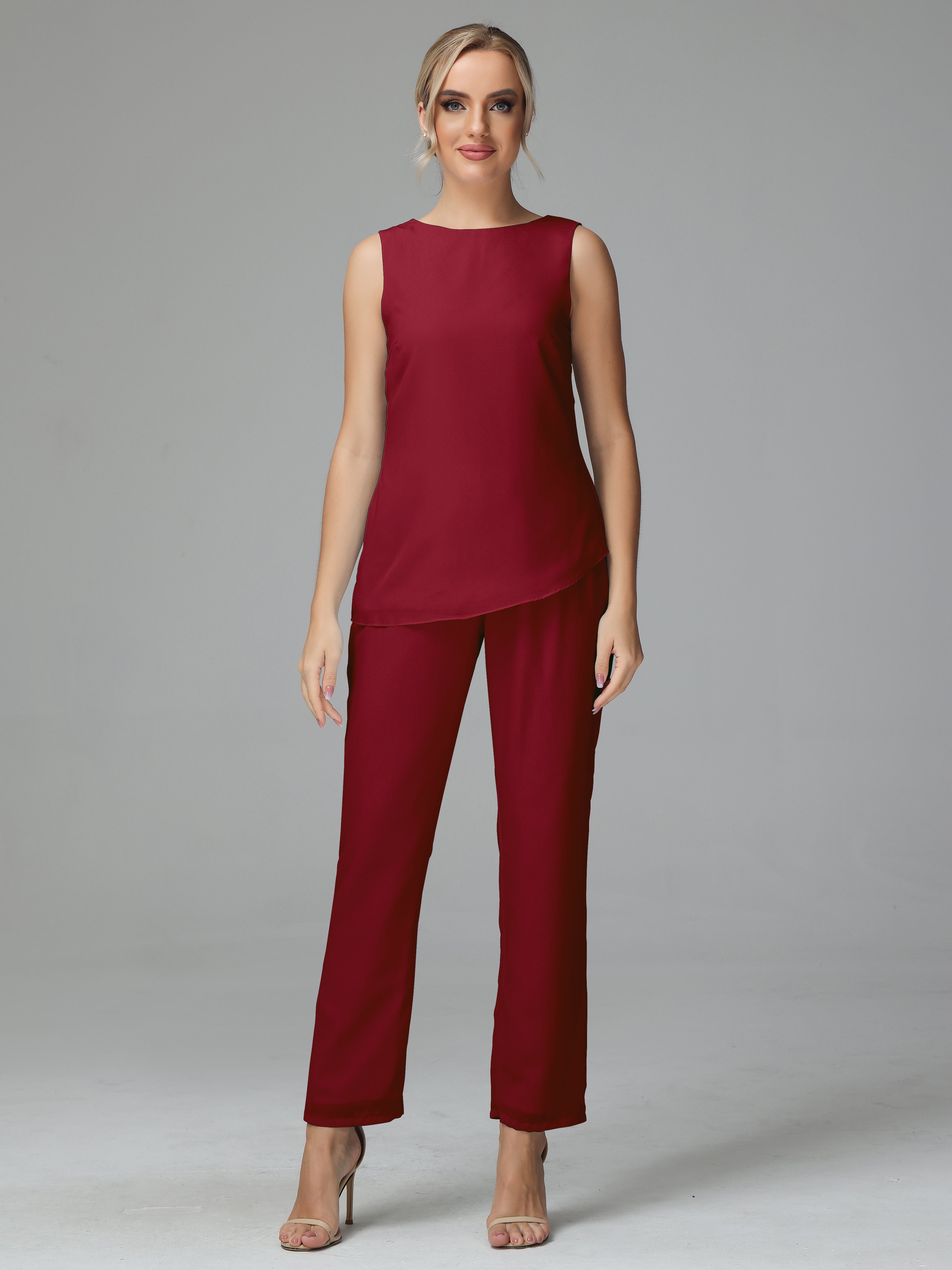 Long Sleeves 3 Pieces Chiffon Mother of Bride Dress Pant Suits