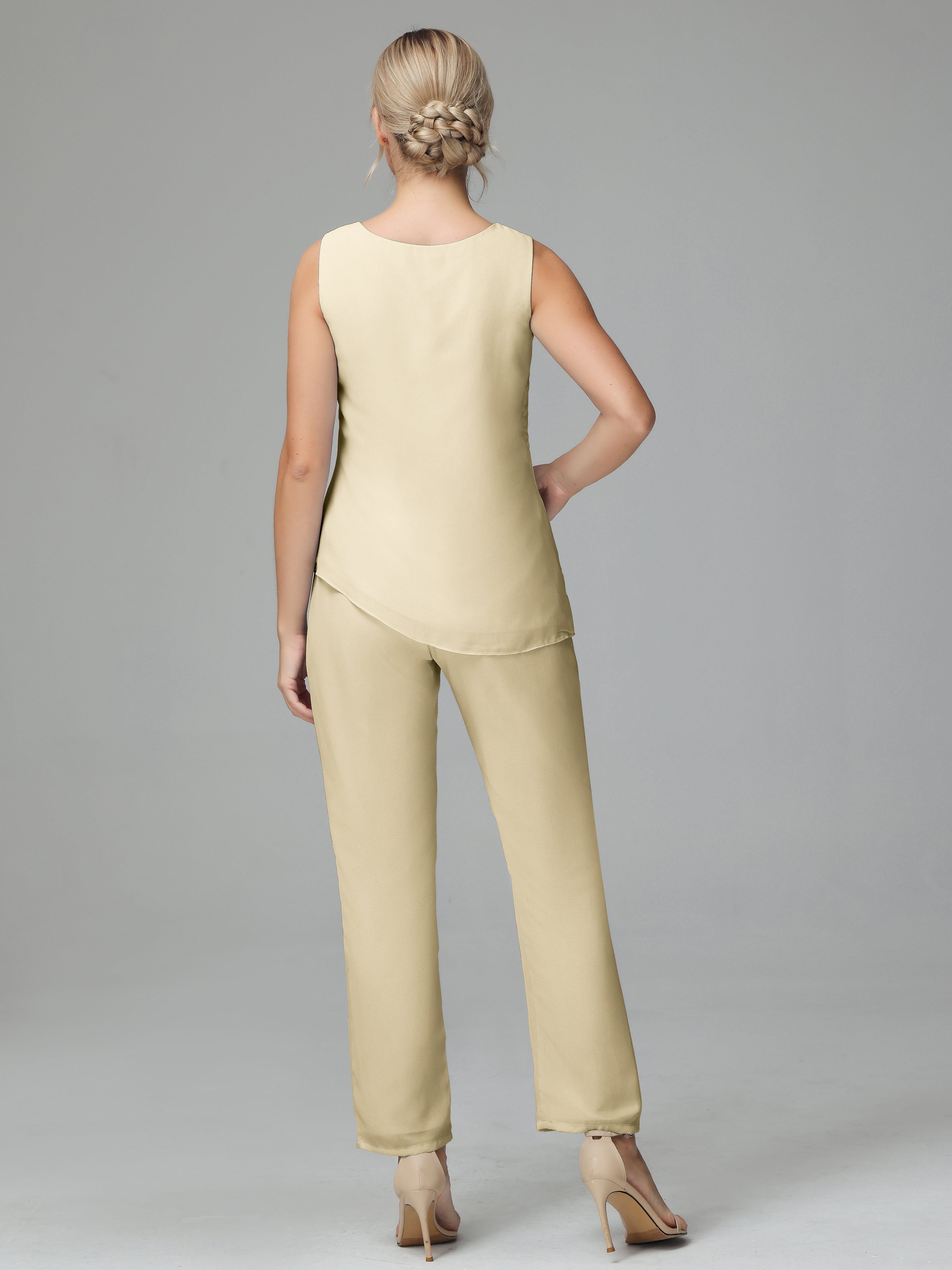 Long Sleeves 3 Pieces Chiffon Mother of Bride Dress Pant Suits