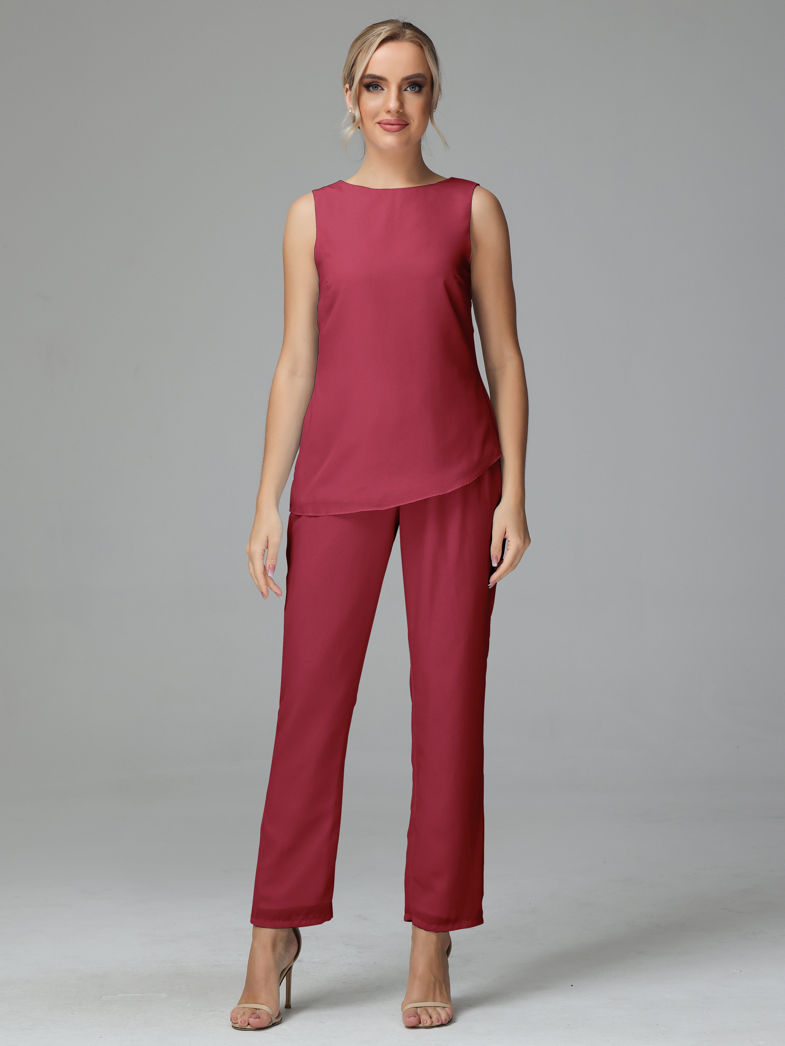 Long Sleeves 3 Pieces Chiffon Mother of Bride Dress Pant Suits