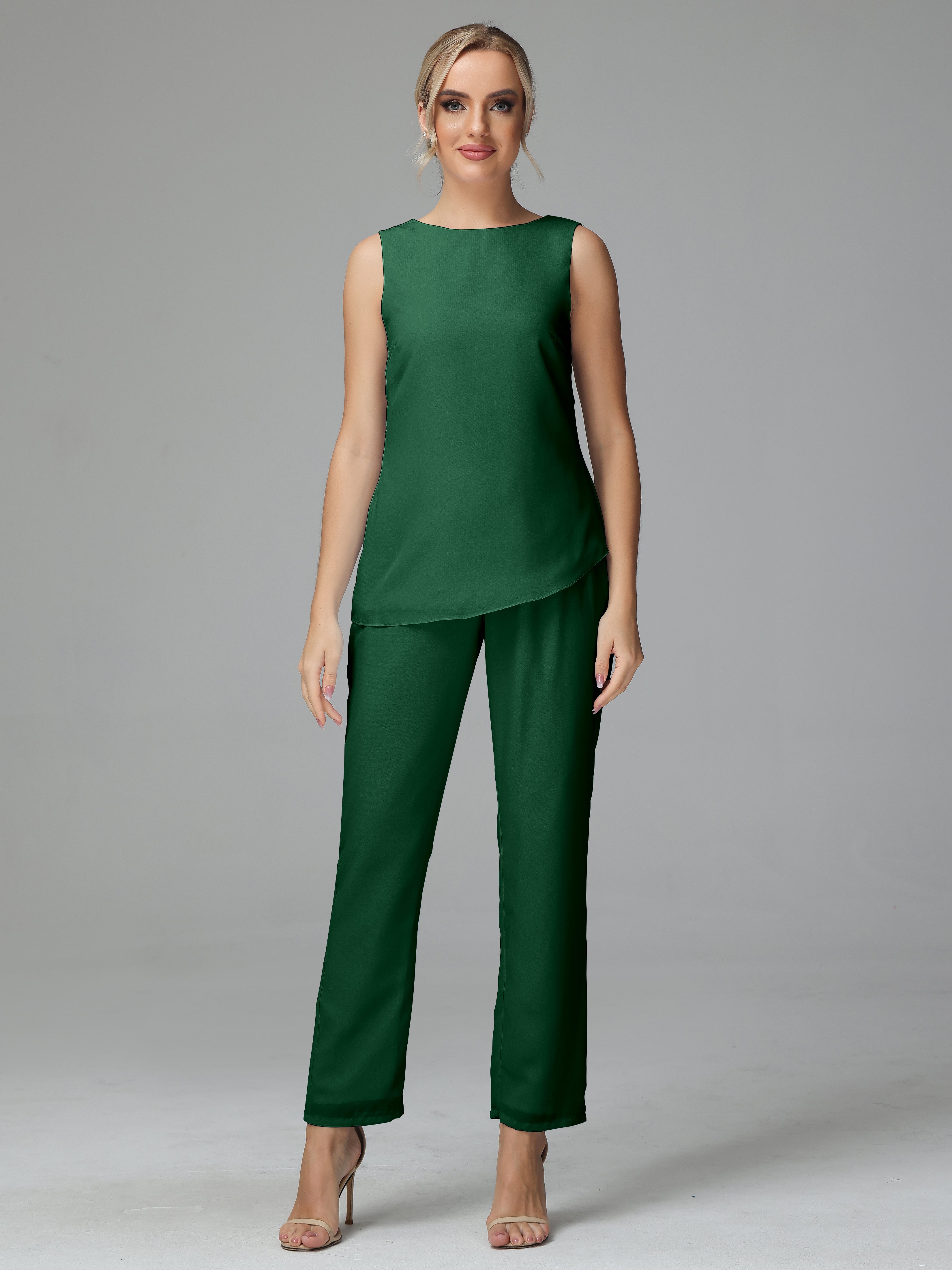 Long Sleeves 3 Pieces Chiffon Mother of Bride Dress Pant Suits