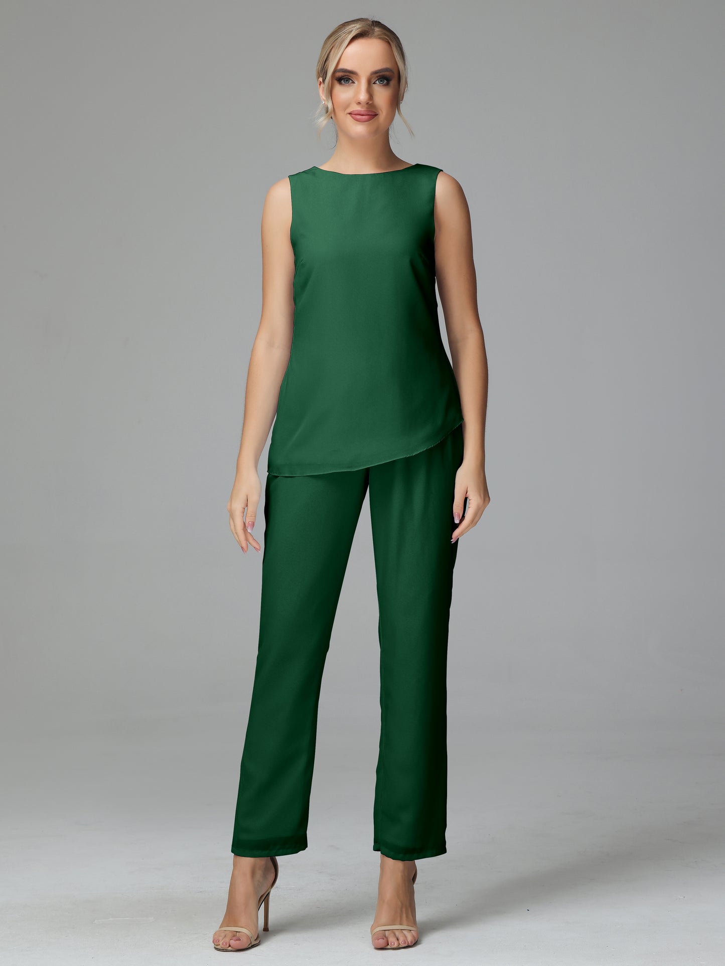 Long Sleeves 3 Pieces Chiffon Mother of Bride Dress Pant Suits