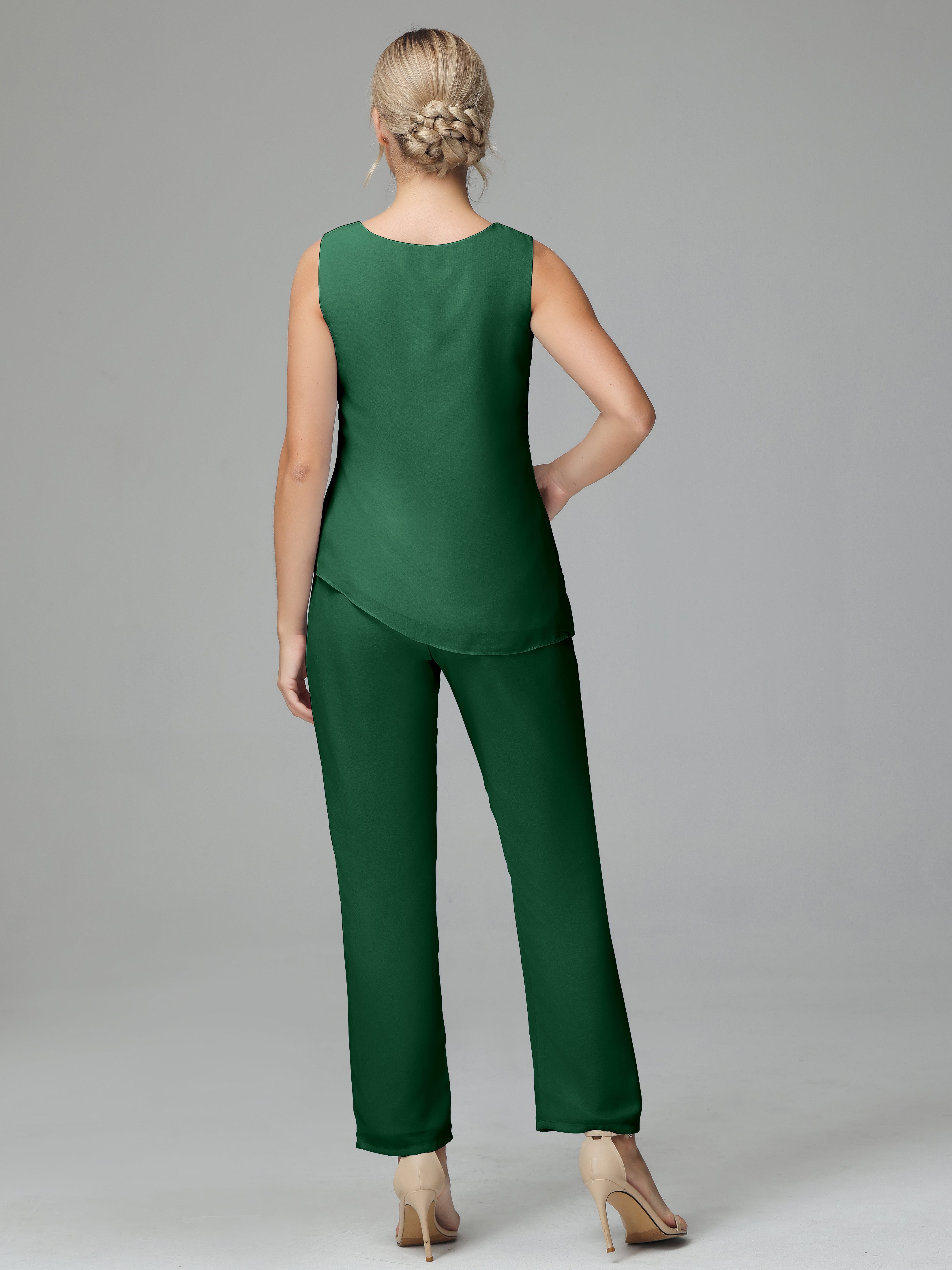 Long Sleeves 3 Pieces Chiffon Mother of Bride Dress Pant Suits